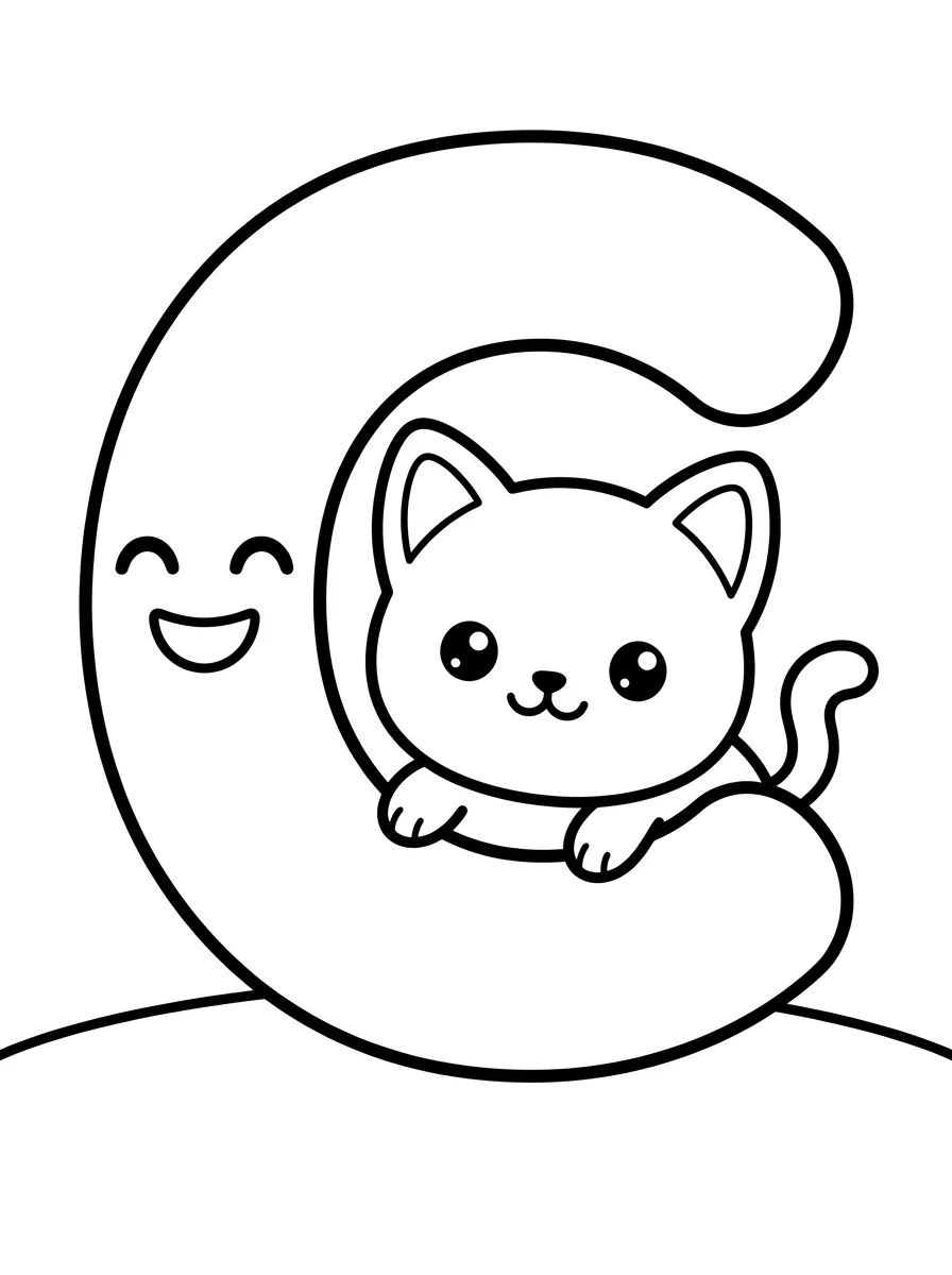 Letra C com Gatinho Fofo para colorir Desenho de Letra C com Gatinho Fofo para colorir e imprimir grátis