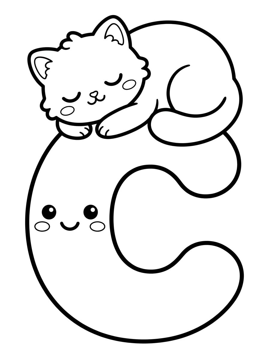 Letra C de Gatinho Fofo para colorir Desenho de Letra C de Gatinho Fofo para colorir e imprimir grátis