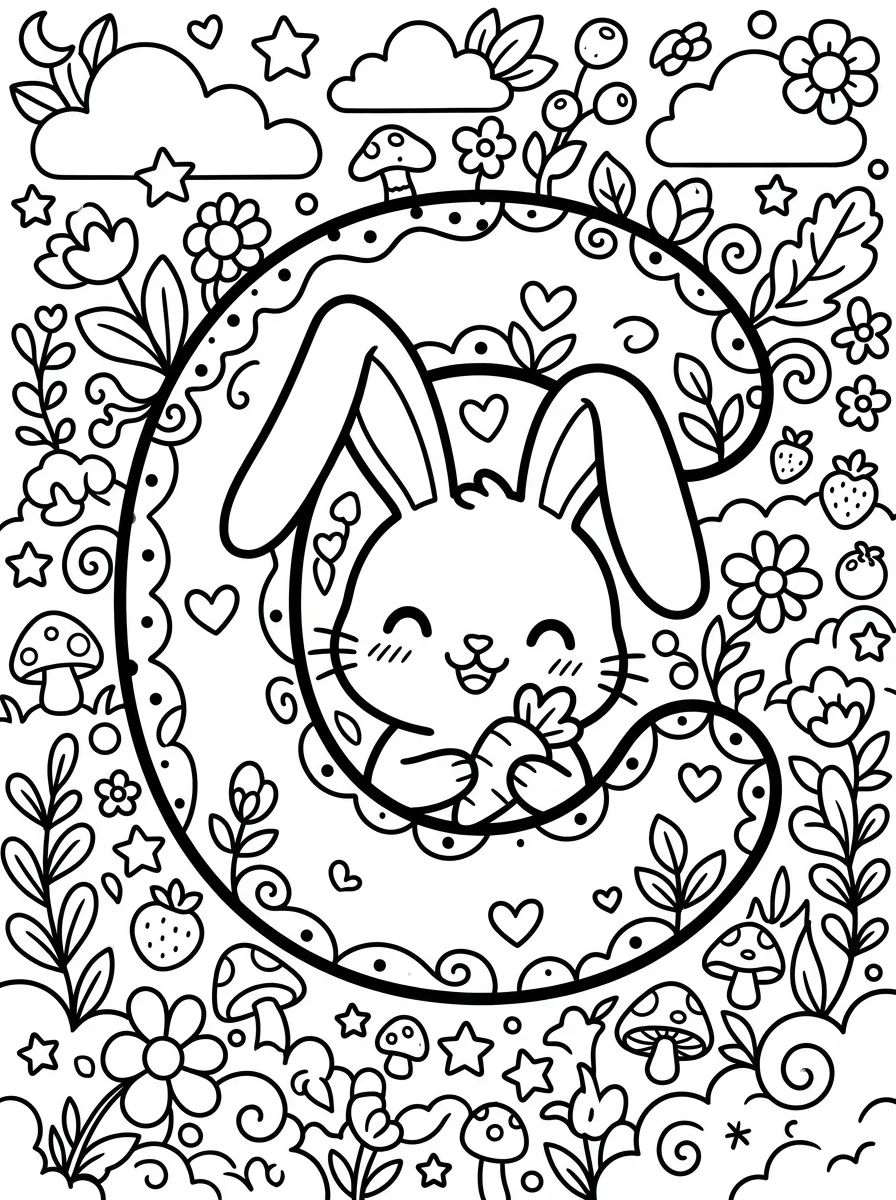 Letra C del Conejito Alegre para colorir Desenho de Letra C del Conejito Alegre para colorir e imprimir grátis