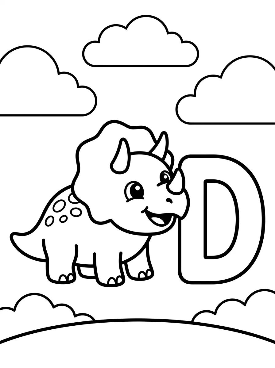 Letra D com Dinossauro Baby para colorir Desenho de Letra D com Dinossauro Baby para colorir e imprimir grátis