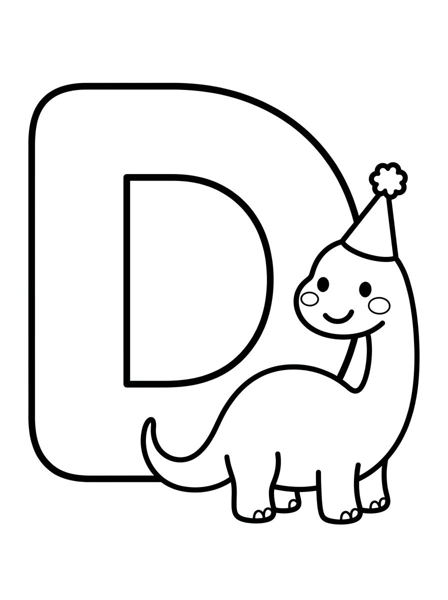 Letra D com Dinossauro Fofo para colorir Desenho de Letra D com Dinossauro Fofo para colorir e imprimir grátis