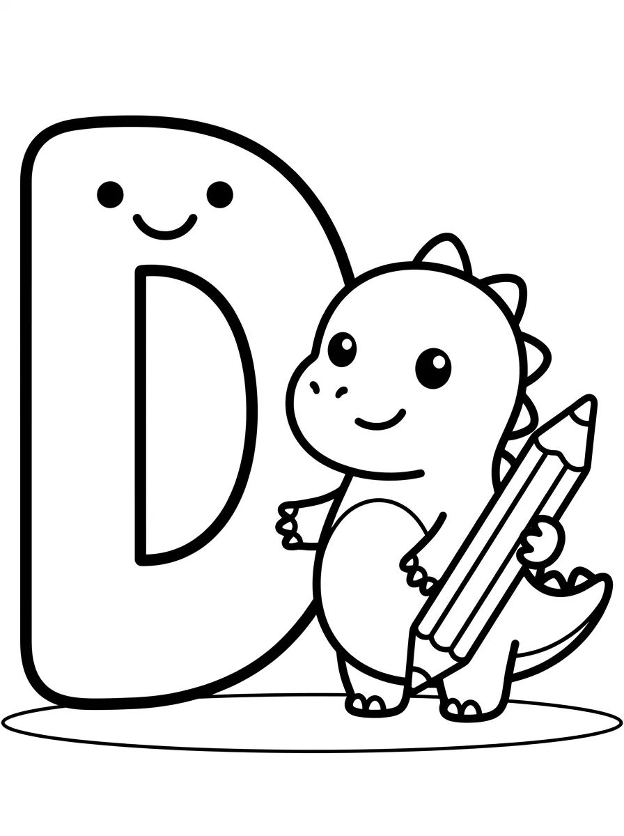 Letra D e Dinossaurinho Fofo para colorir Desenho de Letra D e Dinossaurinho Fofo para colorir e imprimir grátis