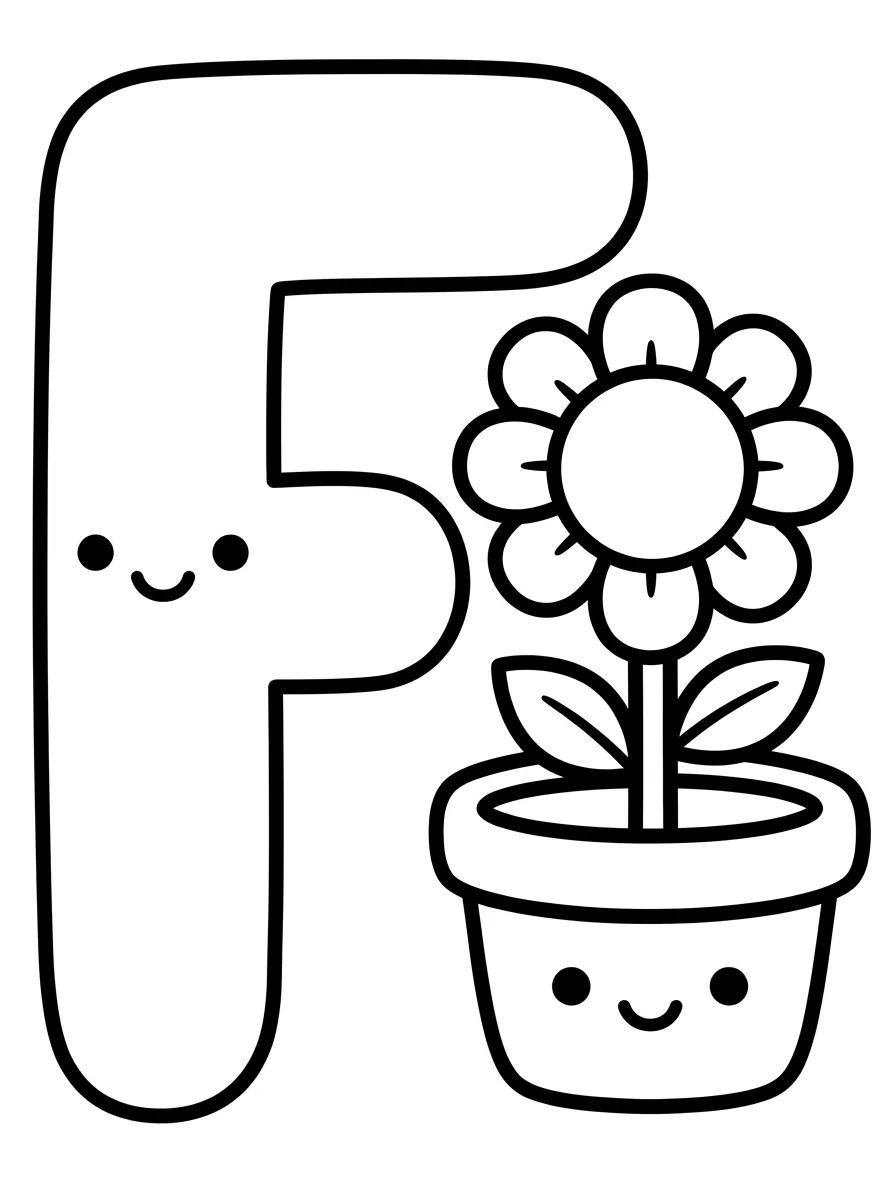 Letra F com Florzinha Fofa para colorir Desenho de Letra F com Florzinha Fofa para colorir e imprimir grátis