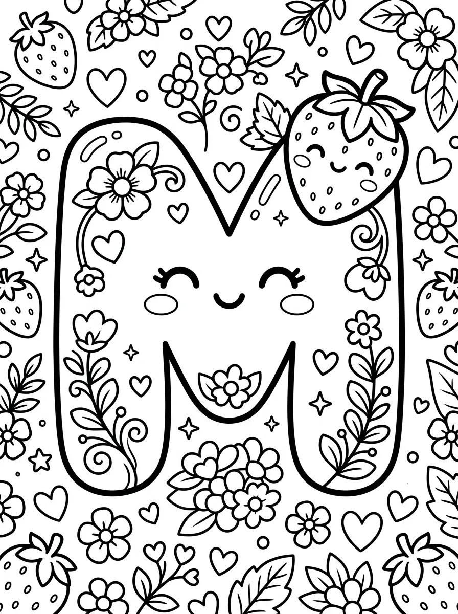 Letra M do Moranguinho Doce para colorir Desenho de Letra M do Moranguinho Doce para colorir e imprimir grátis