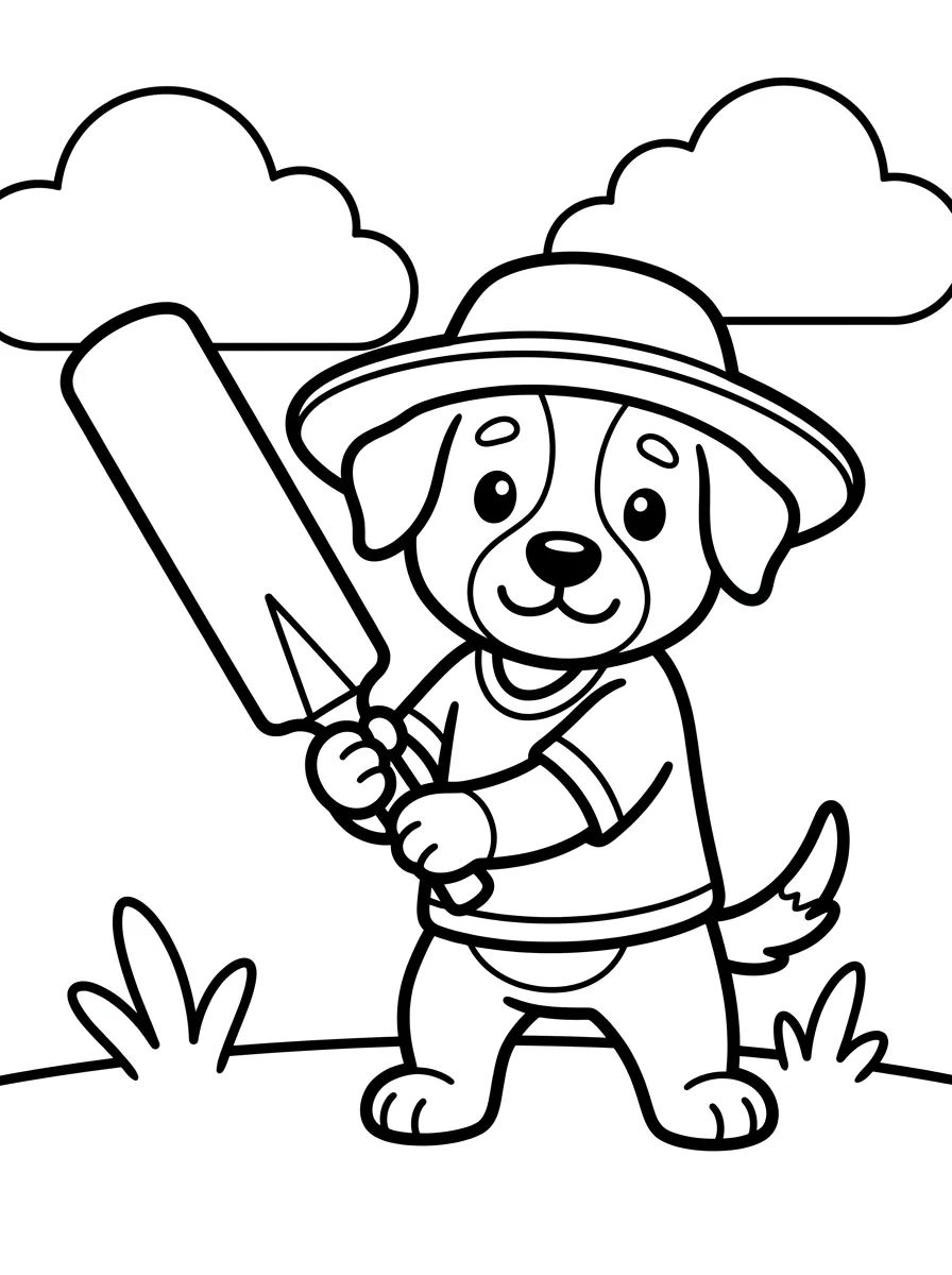 Rusty jogando Cricket para colorir Desenho de Rusty jogando Cricket para colorir e imprimir grátis