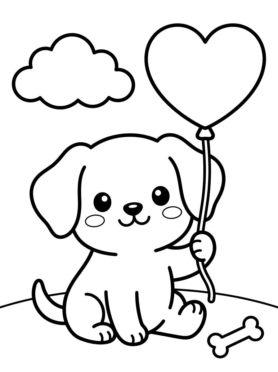 Cachorrinho com Balão de Coração para colorir Desenho de Cachorrinho com Balão de Coração para colorir e imprimir grátis