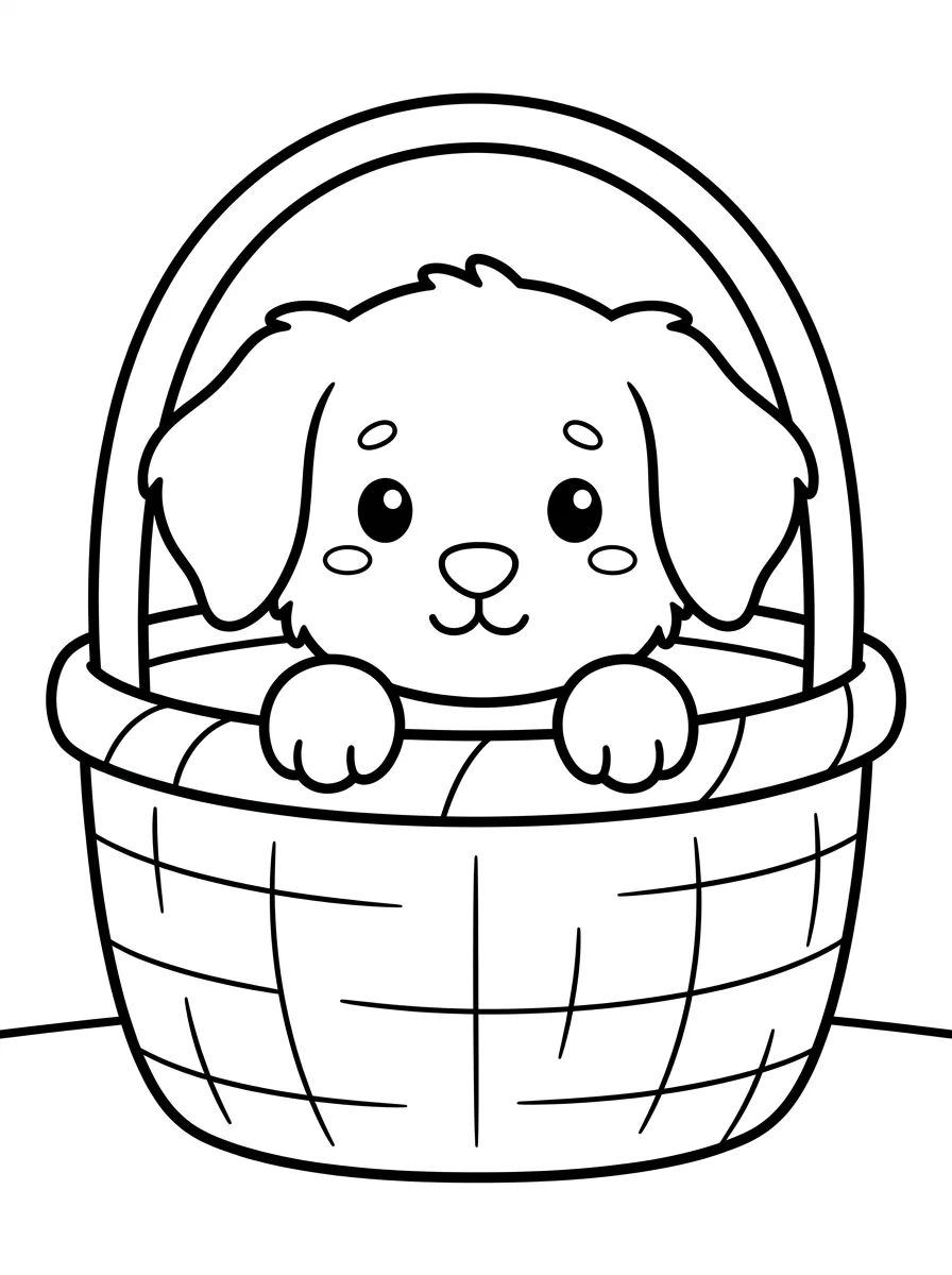 Cachorrinho Fofo na Cesta para colorir Desenho de Cachorrinho Fofo na Cesta para colorir e imprimir grátis