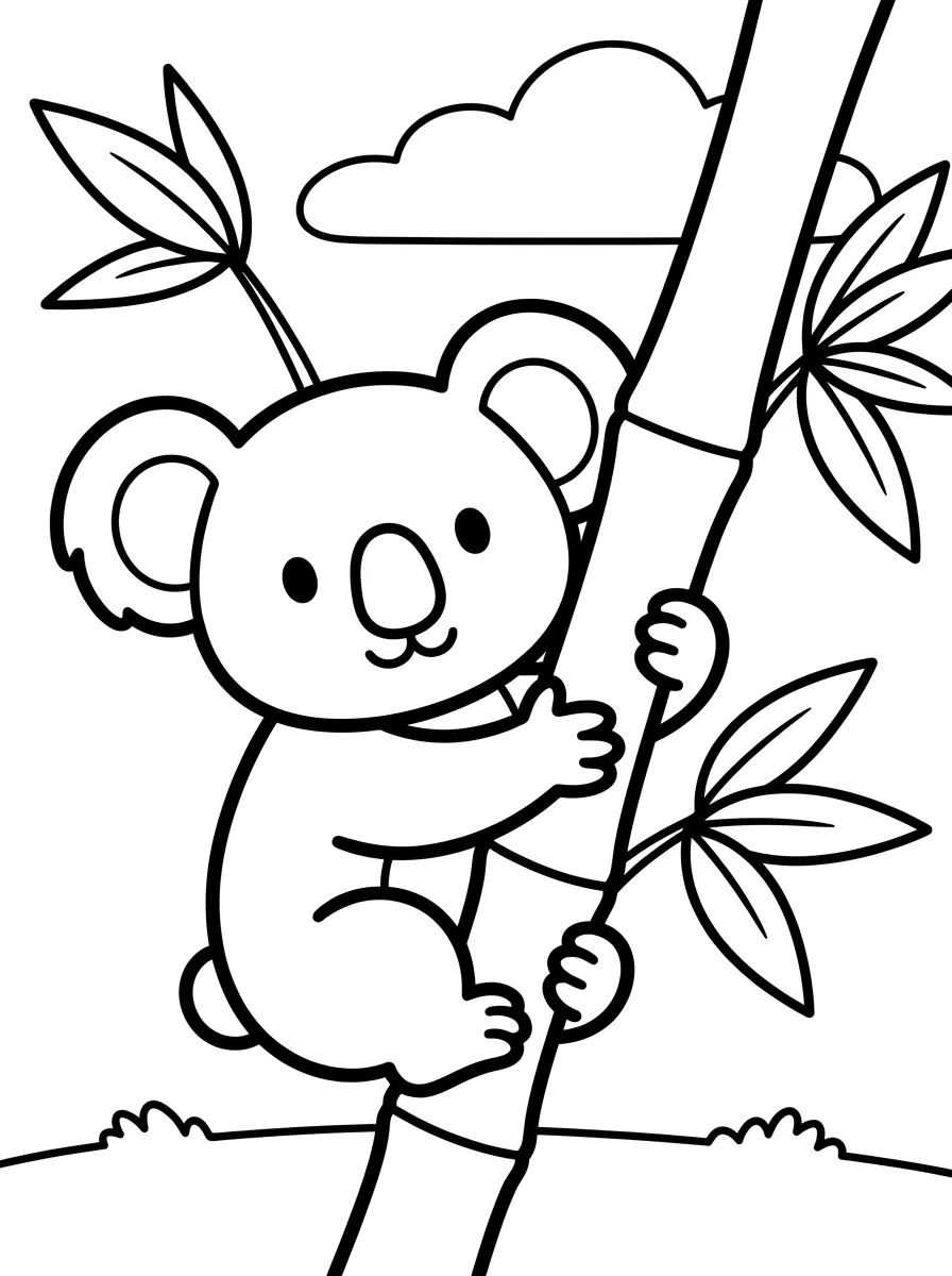 Coala Abraçado no Bambu para colorir Desenho de Coala Abraçado no Bambu para colorir e imprimir grátis
