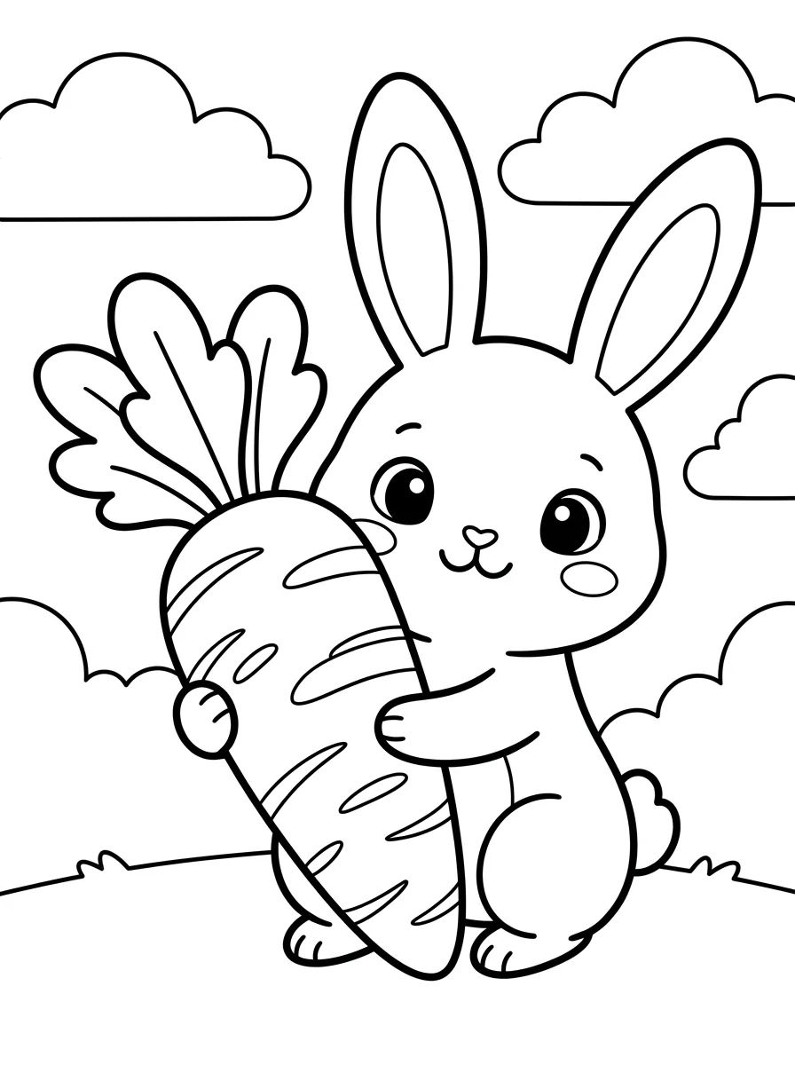 Coelhinho Fofo com Cenoura para colorir Desenho de Coelhinho Fofo com Cenoura para colorir e imprimir grátis