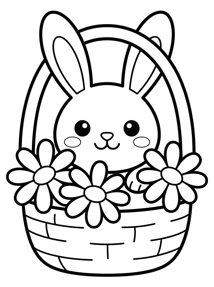 Coelhinho Fofo na Cesta de Flores para colorir Desenho de Coelhinho Fofo na Cesta de Flores para colorir e imprimir grátis