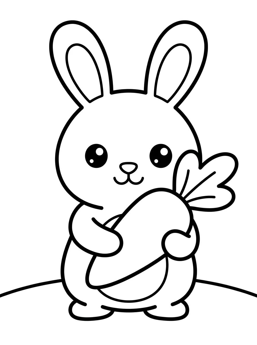 Coelhinho Fofo Segurando uma Cenoura para colorir Desenho de Coelhinho Fofo Segurando uma Cenoura para colorir e imprimir grátis