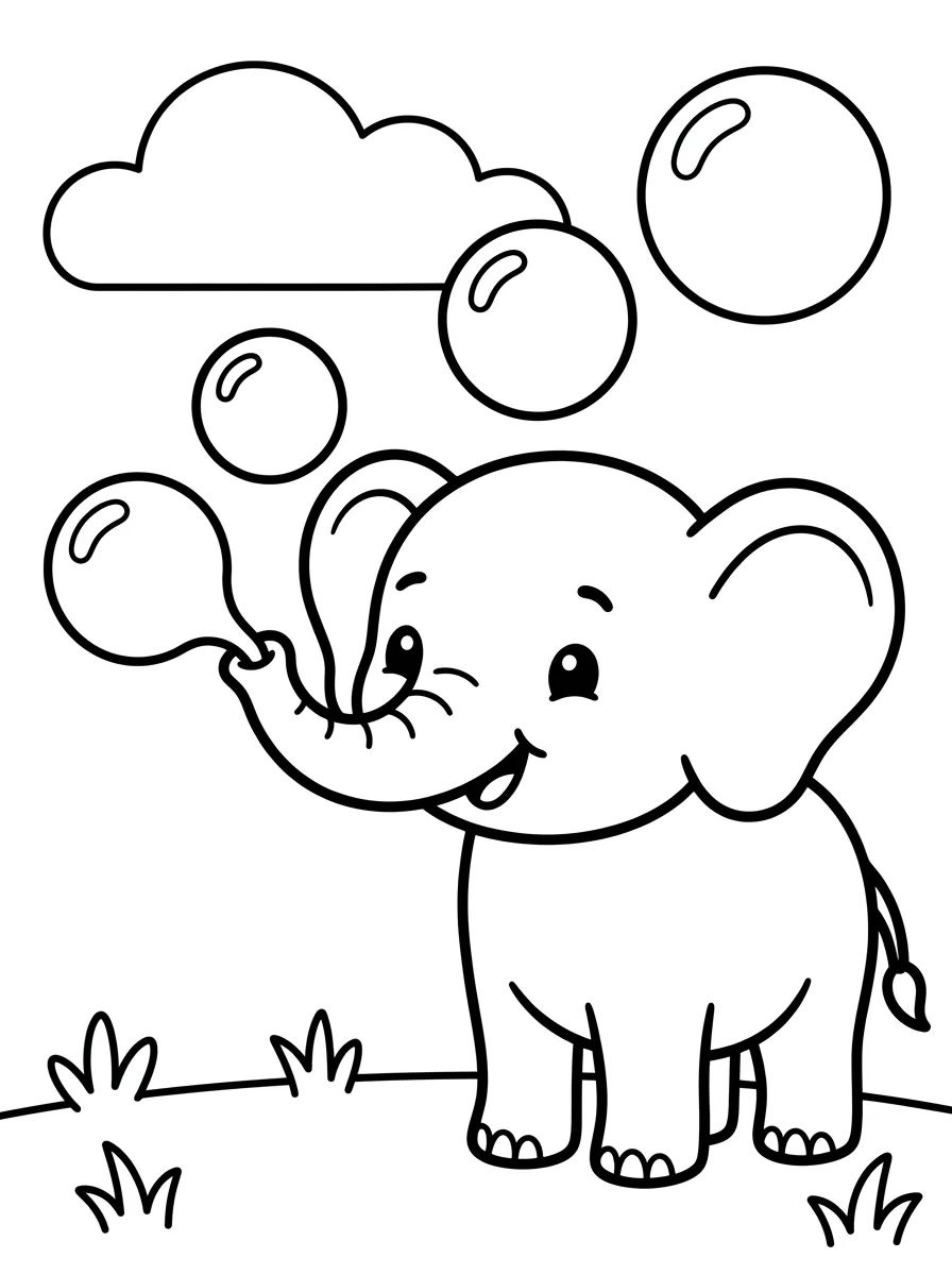 Elefantinho Soltando Bolhas de Sabão para colorir Desenho de Elefantinho Soltando Bolhas de Sabão para colorir e imprimir grátis