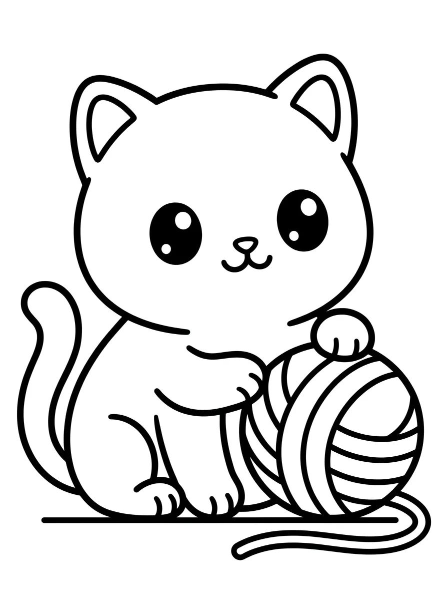 Gatinho Fofo com Novelo de Lã para colorir Desenho de Gatinho Fofo com Novelo de Lã para colorir e imprimir grátis