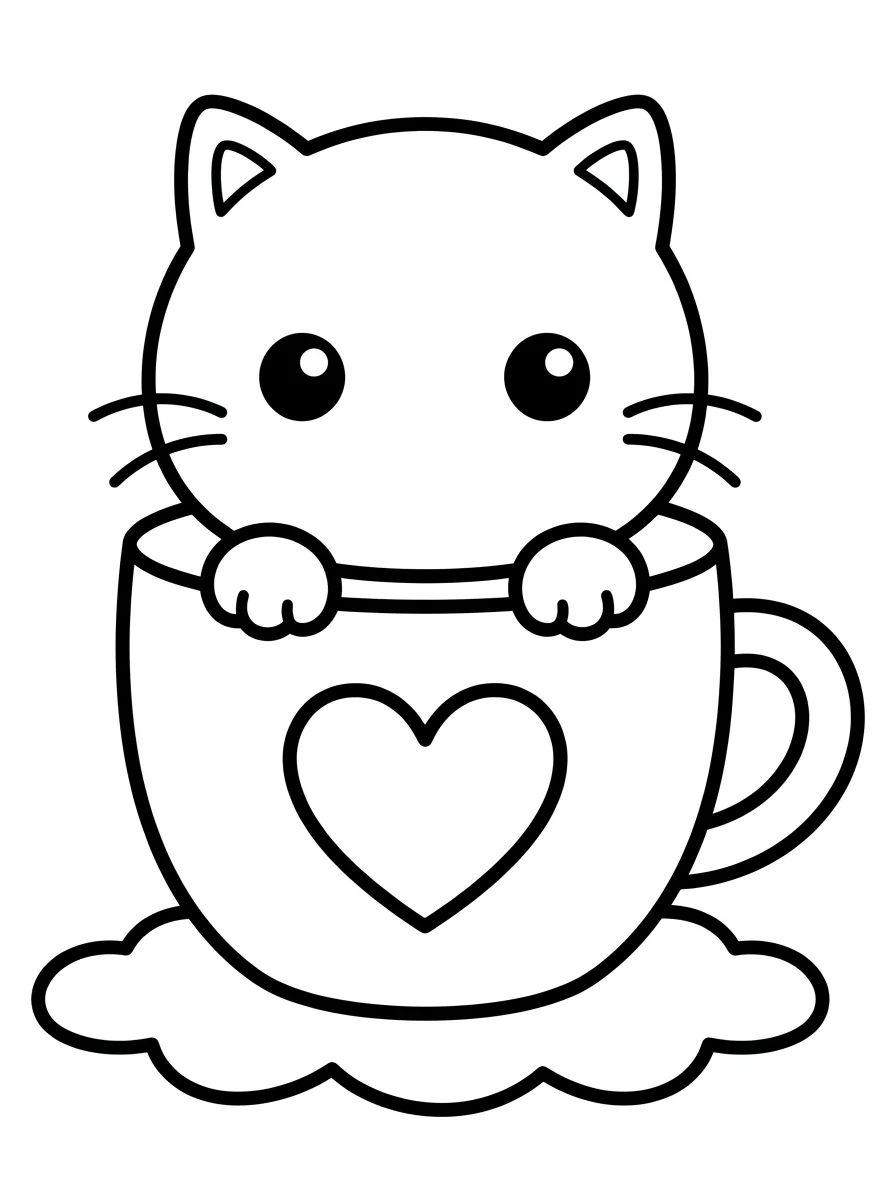 Gatinho Fofo dentro da Xícara para colorir Desenho de Gatinho Fofo dentro da Xícara para colorir e imprimir grátis
