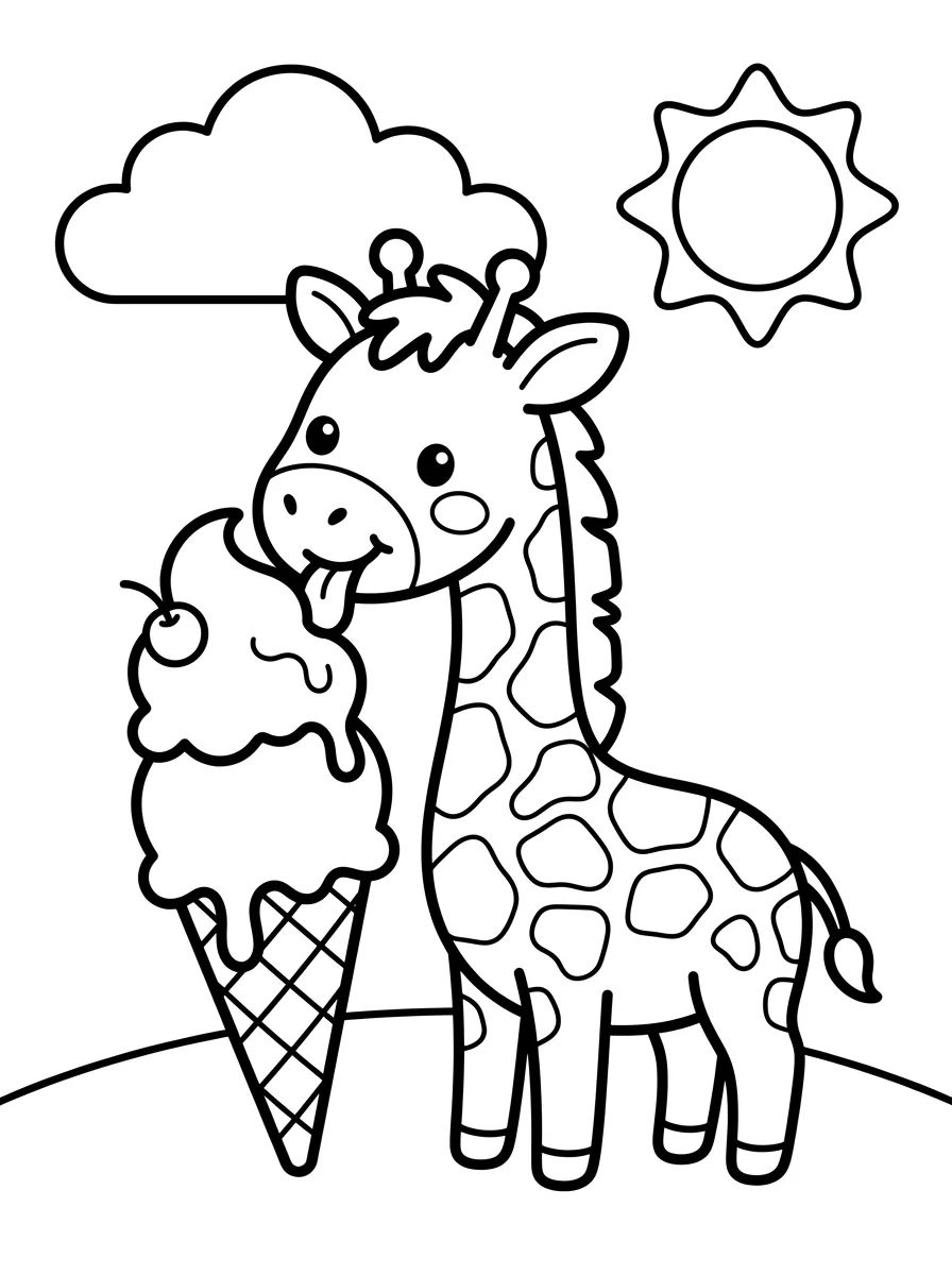 Baby Giraffe Eating Ice Cream para colorir Desenho de Baby Giraffe Eating Ice Cream para colorir e imprimir grátis