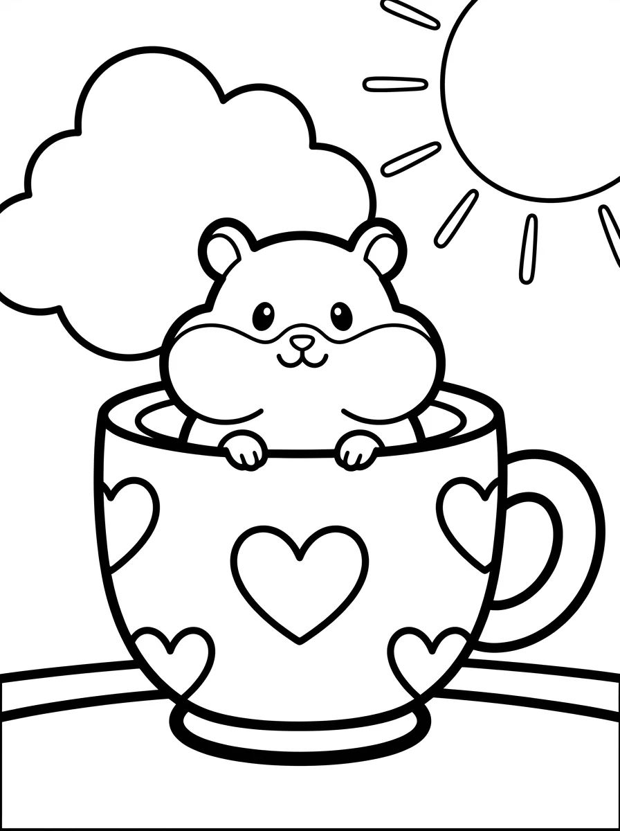 Hamster Dentro da Xícara para colorir Desenho de Hamster Dentro da Xícara para colorir e imprimir grátis