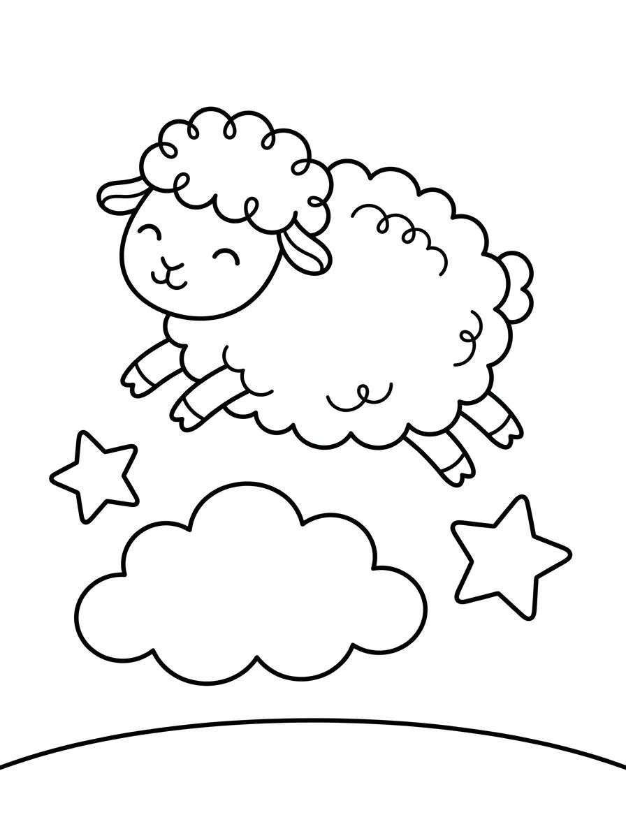 Ovelhinha Saltando Estrelas para colorir Desenho de Ovelhinha Saltando Estrelas para colorir e imprimir grátis