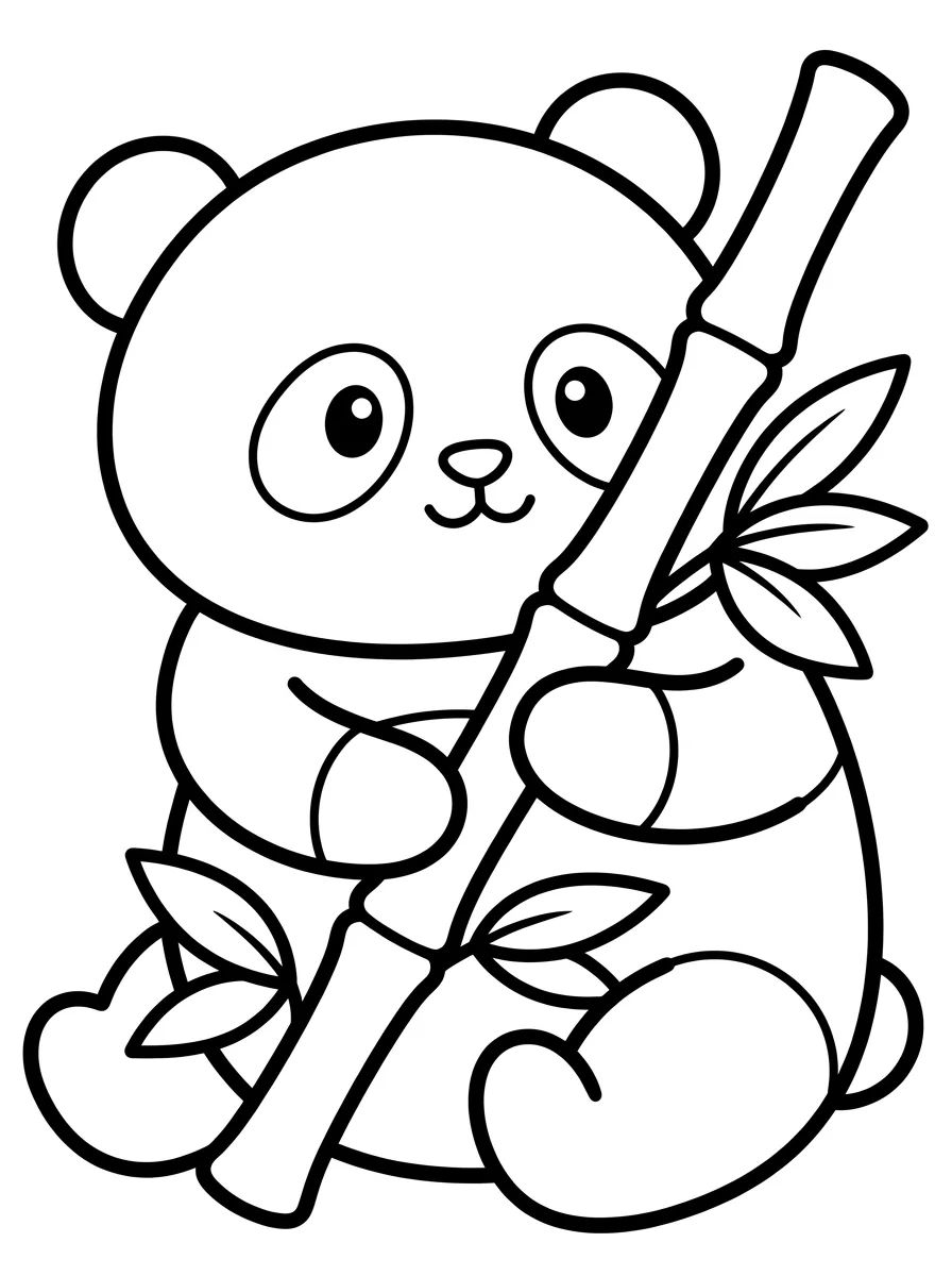 Panda Fofinho com Bambu para colorir Desenho de Panda Fofinho com Bambu para colorir e imprimir grátis