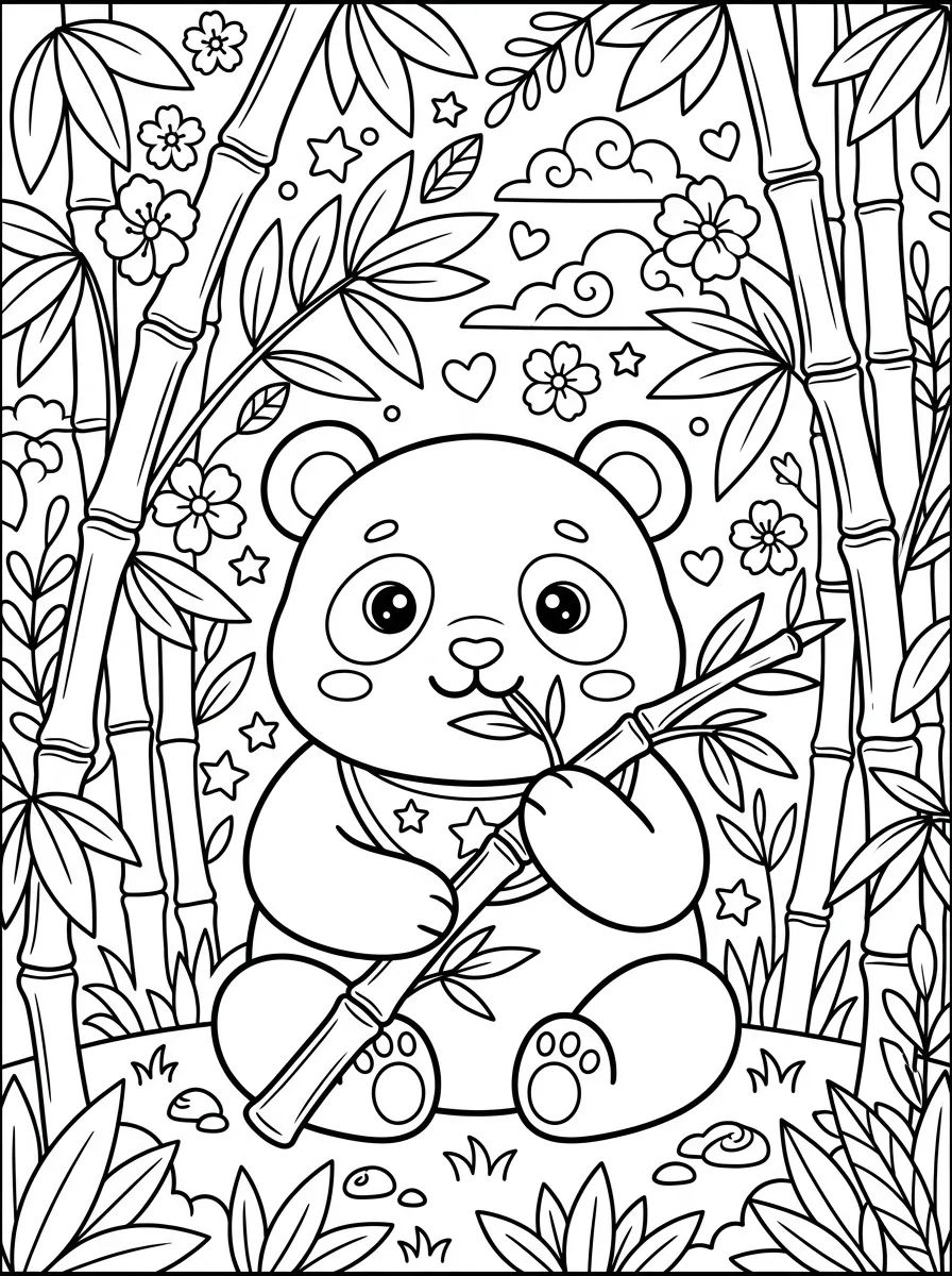Panda Fofinho Comendo Bambu para colorir Desenho de Panda Fofinho Comendo Bambu para colorir e imprimir grátis