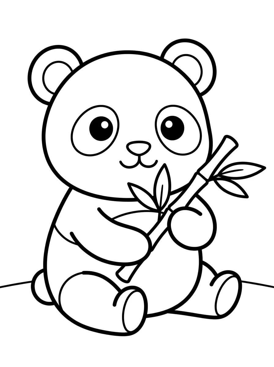 Pandinha Fofo com Ramo de Bambu para colorir Desenho de Pandinha Fofo com Ramo de Bambu para colorir e imprimir grátis