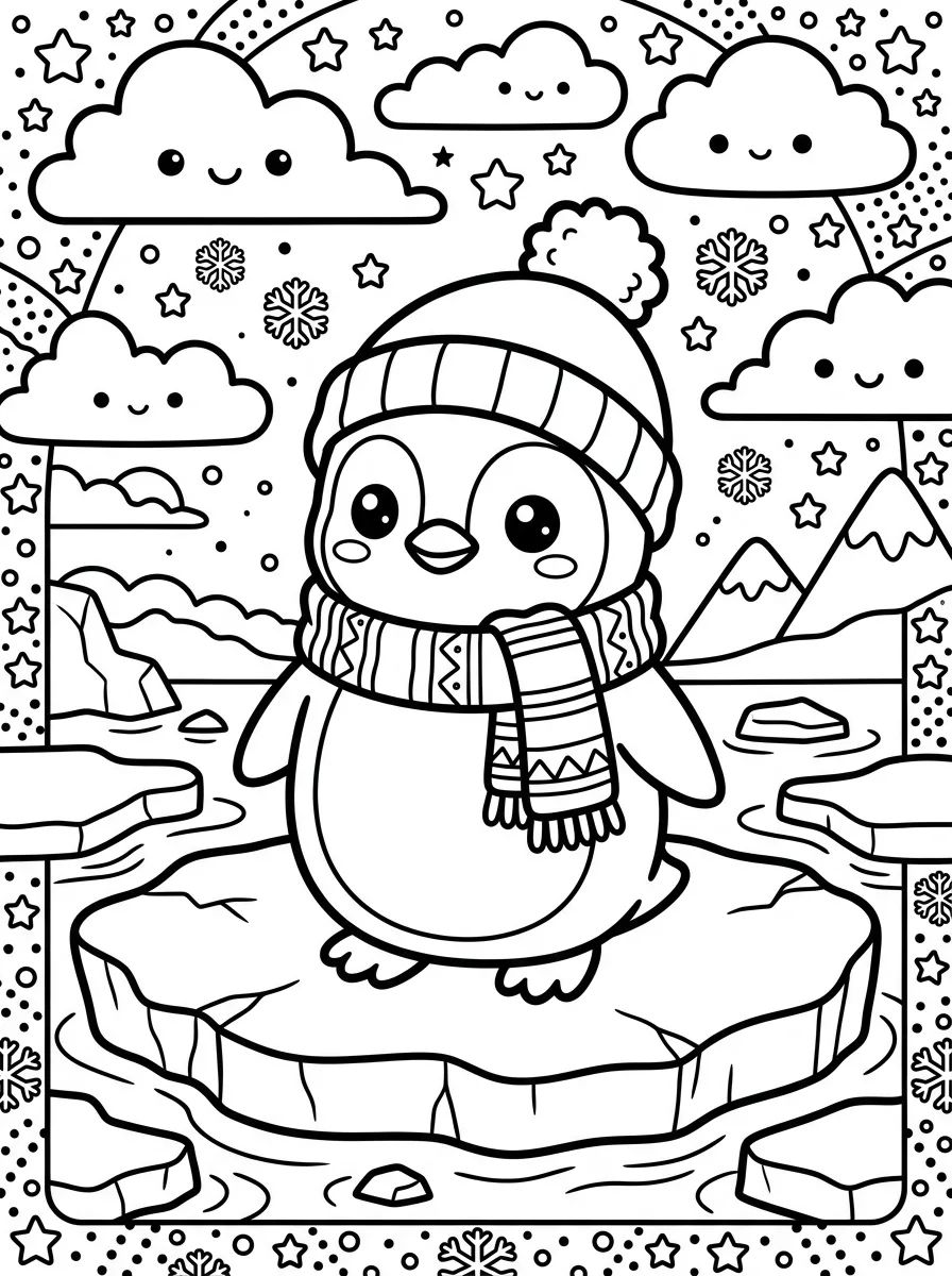 Pinguim com Cachecol no Gelo para colorir Desenho de Pinguim com Cachecol no Gelo para colorir e imprimir grátis