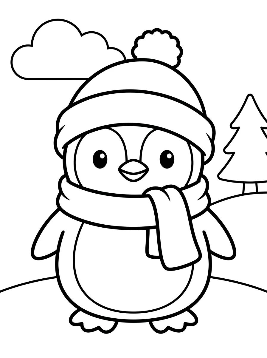 Pinguim de Cachecol e Gorro para colorir Desenho de Pinguim de Cachecol e Gorro para colorir e imprimir grátis