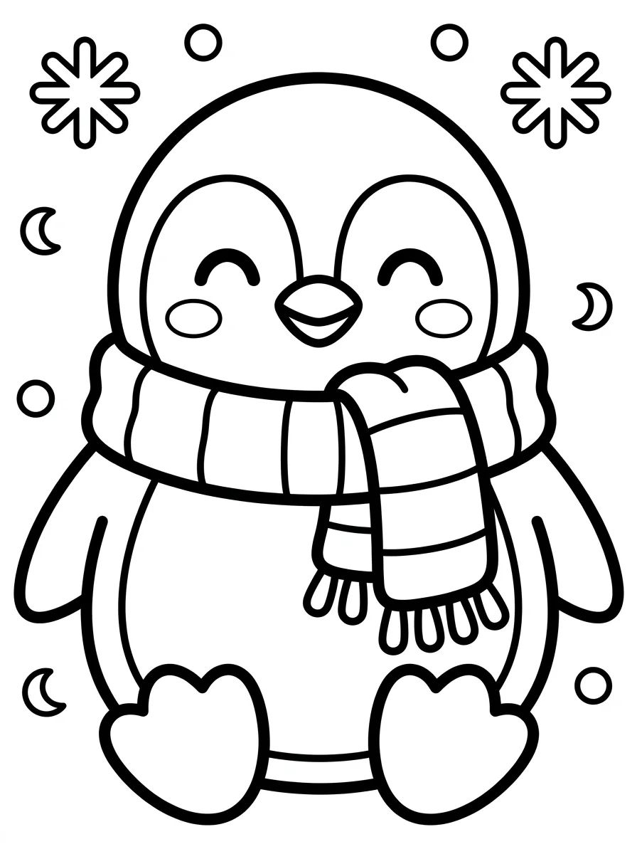 Pinguim Fofo de Cachecol para colorir Desenho de Pinguim Fofo de Cachecol para colorir e imprimir grátis