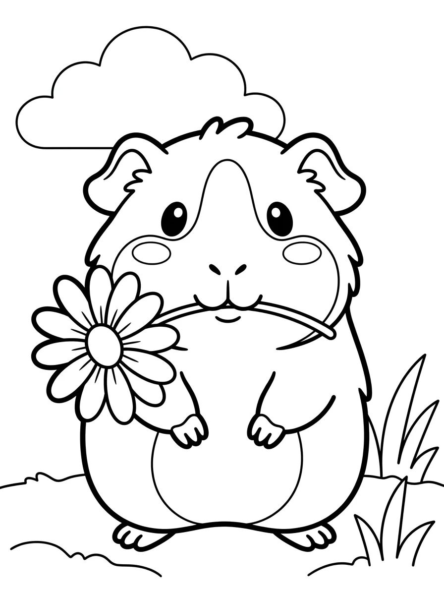 Porquinho-da-Índia com Flor para colorir Desenho de Porquinho-da-Índia com Flor para colorir e imprimir grátis
