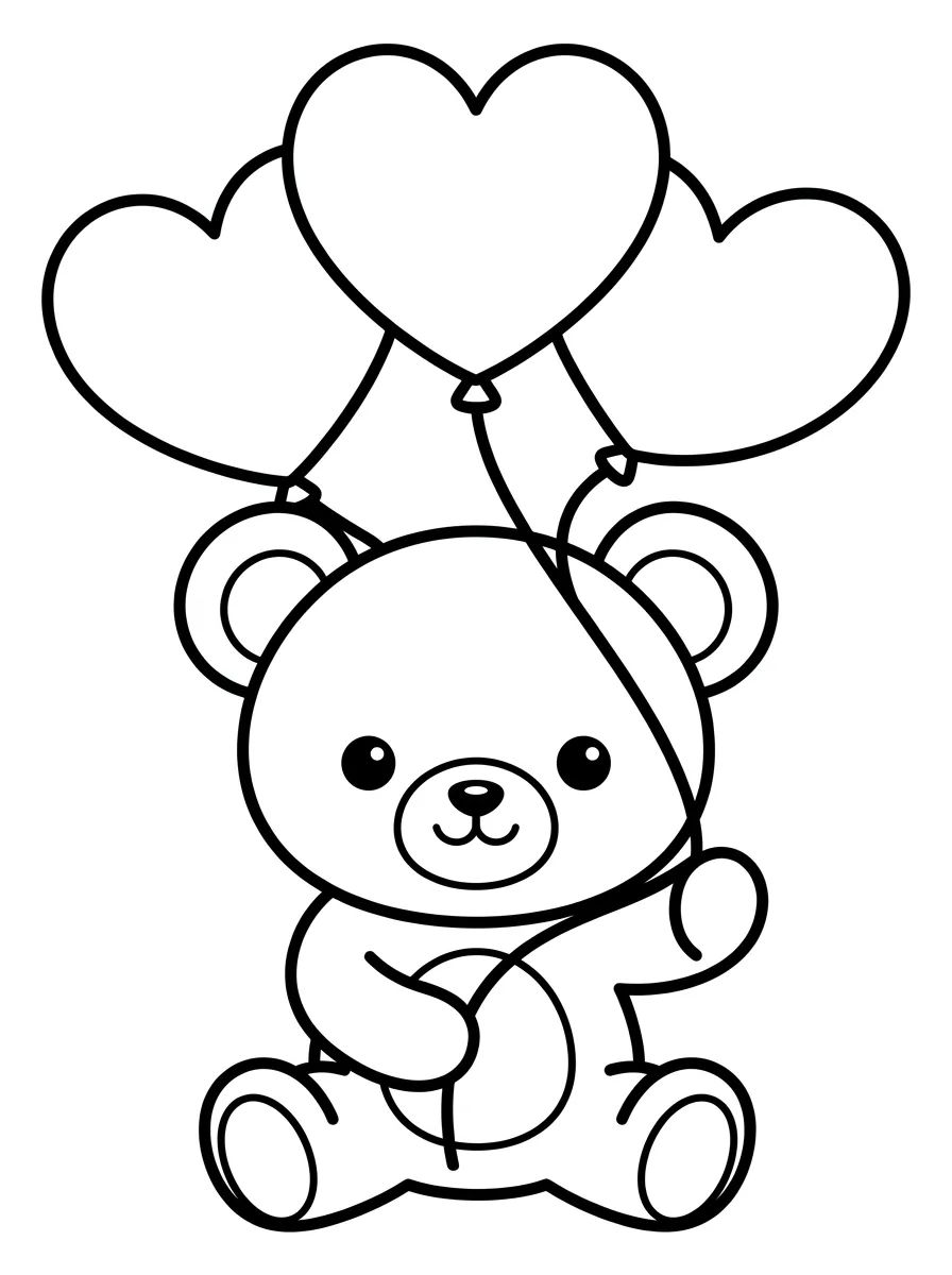 Ursinho com Balões de Coração para colorir Desenho de Ursinho com Balões de Coração para colorir e imprimir grátis