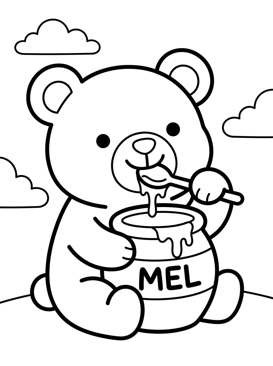 Ursinho Comendo Pote de Mel para colorir Desenho de Ursinho Comendo Pote de Mel para colorir e imprimir grátis