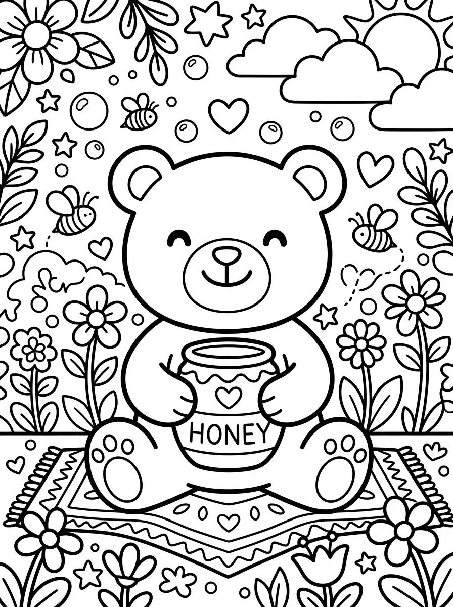 Ursinho de Pelúcia com Mel para colorir Desenho de Ursinho de Pelúcia com Mel para colorir e imprimir grátis