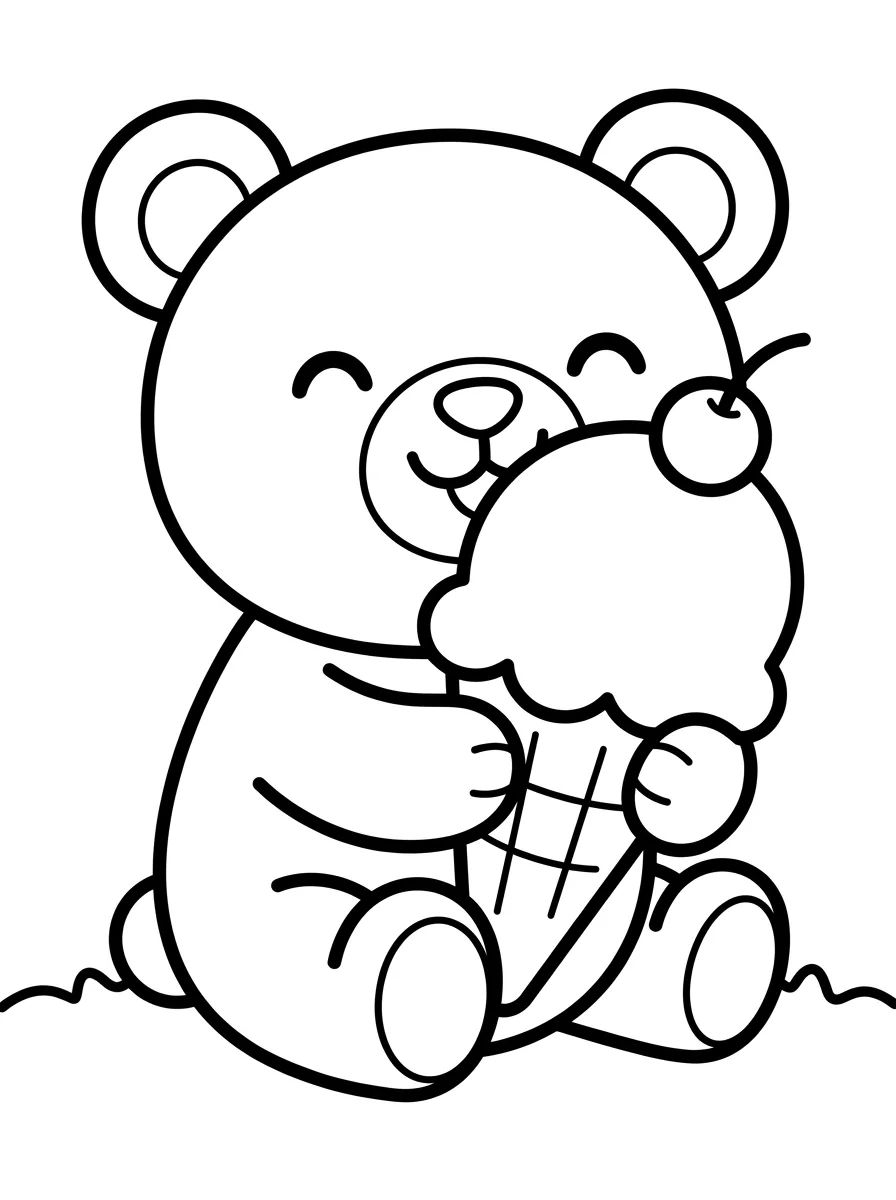 Ursinho Fofo Comendo Sorvete para colorir Desenho de Ursinho Fofo Comendo Sorvete para colorir e imprimir grátis