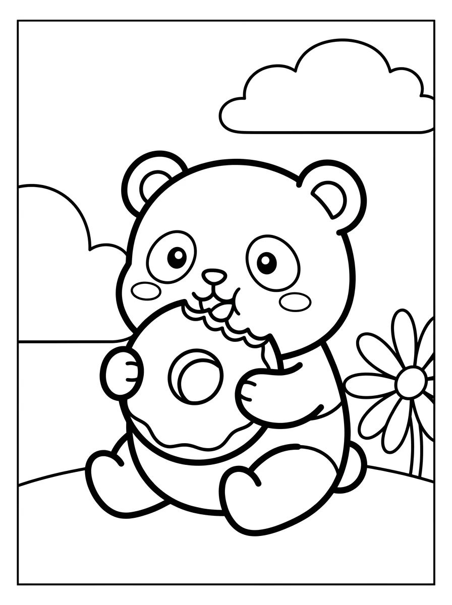 Urso Panda Comendo Rosquinha para colorir Desenho de Urso Panda Comendo Rosquinha para colorir e imprimir grátis