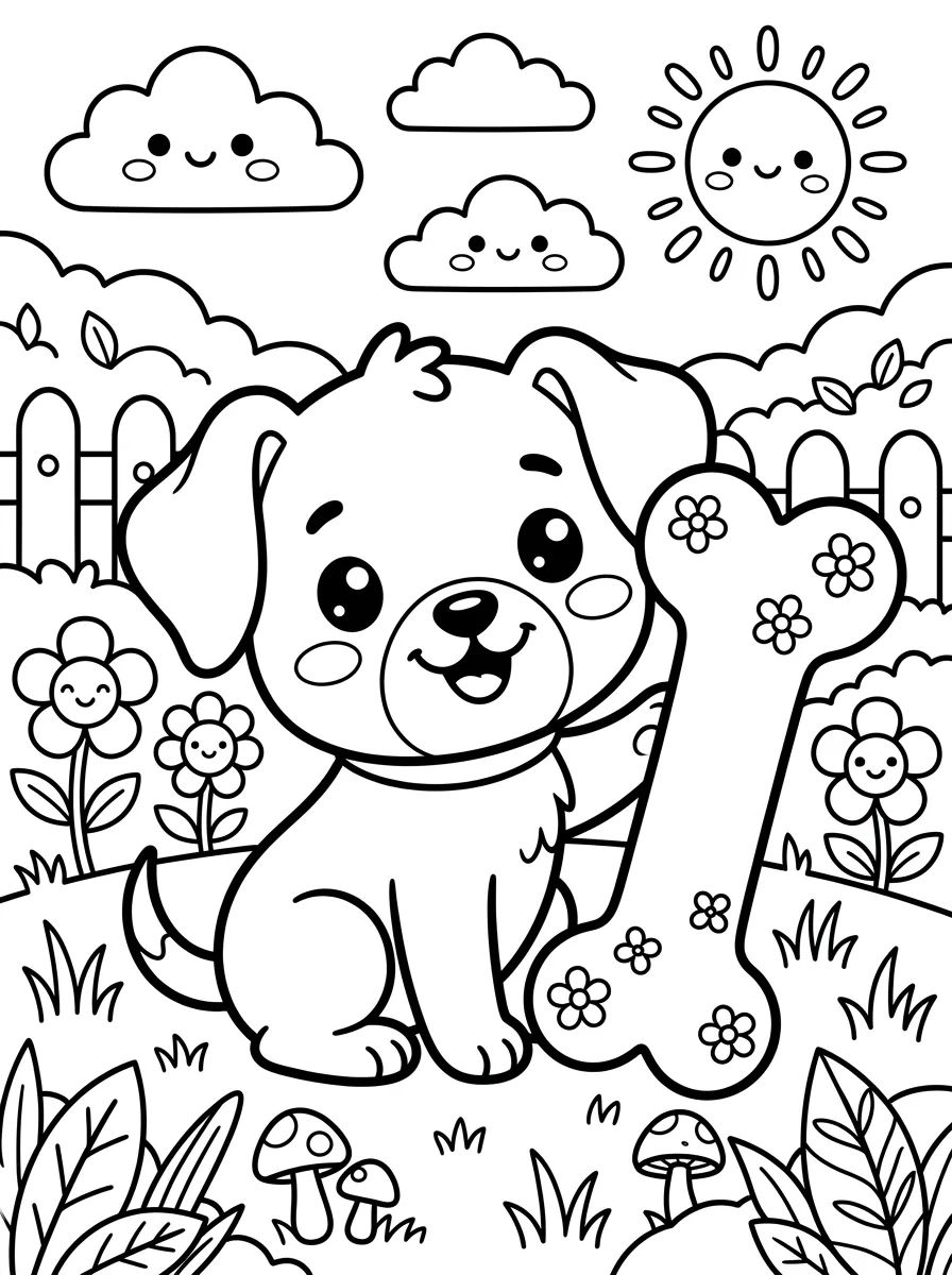 Cachorrinho Feliz com Osso para colorir Desenho de Cachorrinho Feliz com Osso para colorir e imprimir grátis