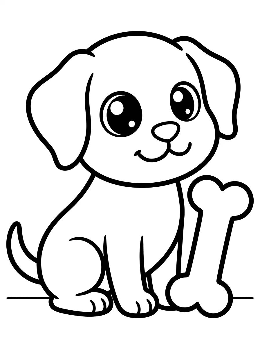 Cachorrinho Fofo com Ossinho para colorir Desenho de Cachorrinho Fofo com Ossinho para colorir e imprimir grátis