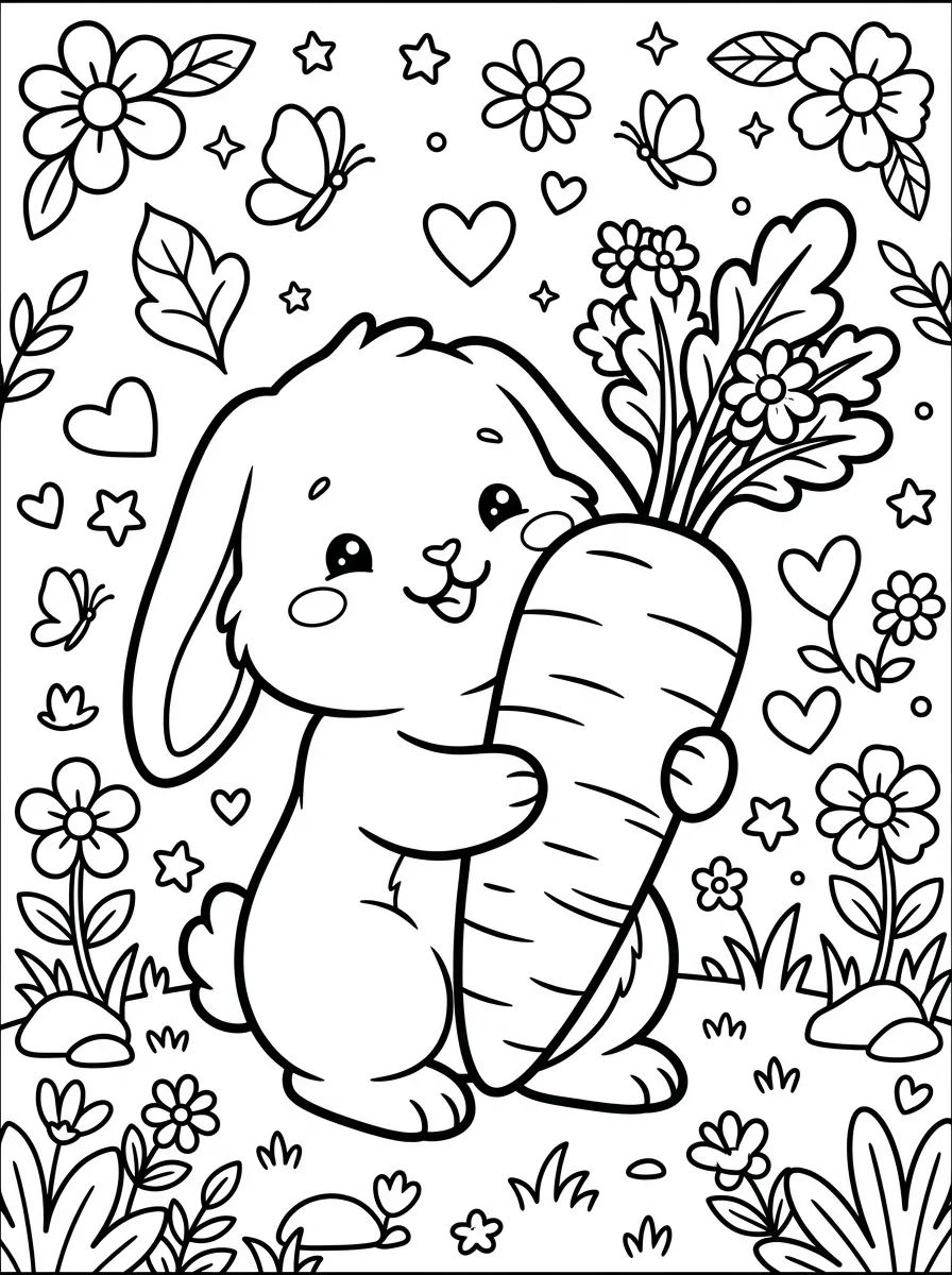 Coelhinho Fofo com Cenoura para colorir Desenho de Coelhinho Fofo com Cenoura para colorir e imprimir grátis