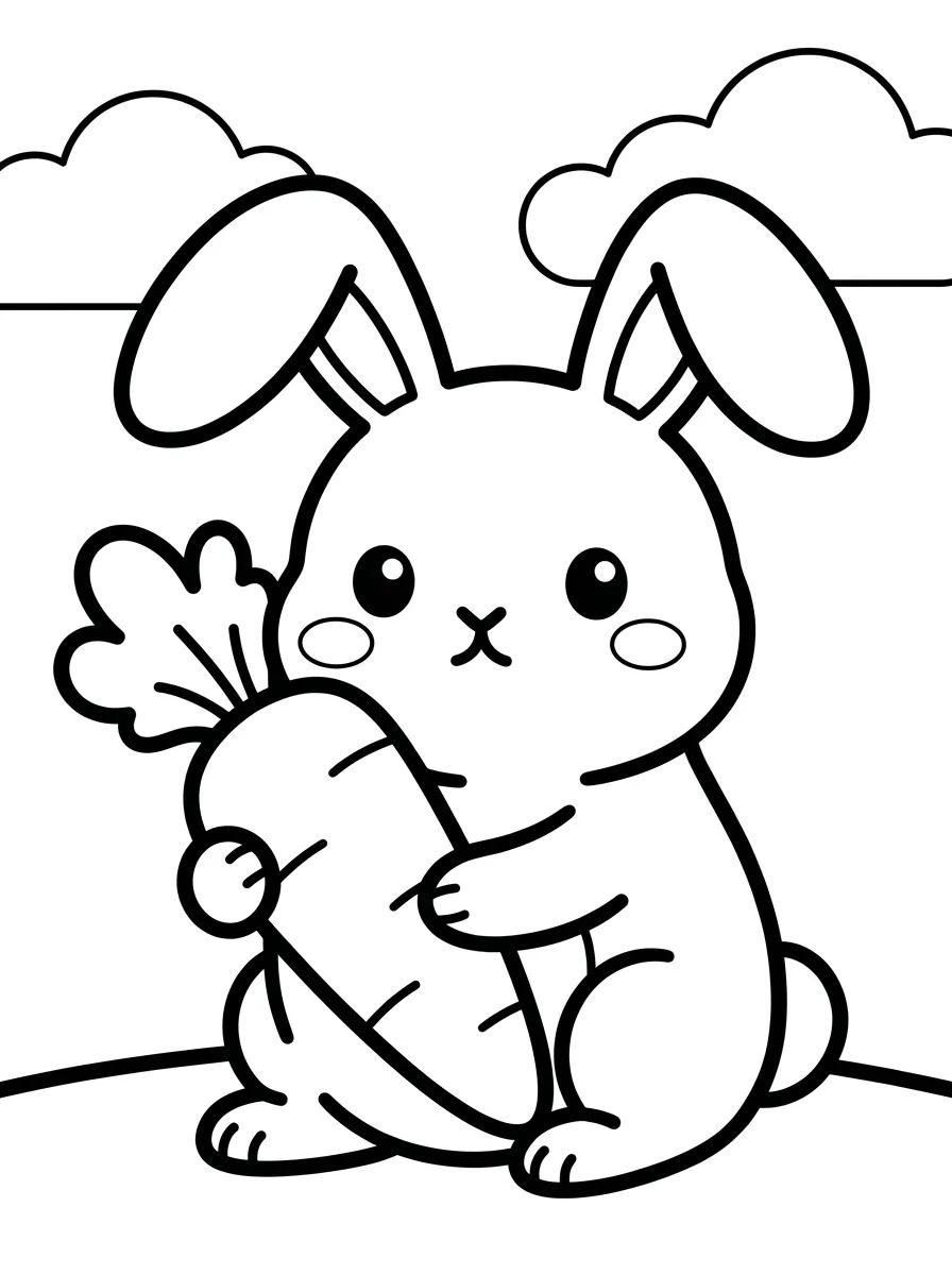Coelhinho Kawaii com Cenoura para colorir Desenho de Coelhinho Kawaii com Cenoura para colorir e imprimir grátis