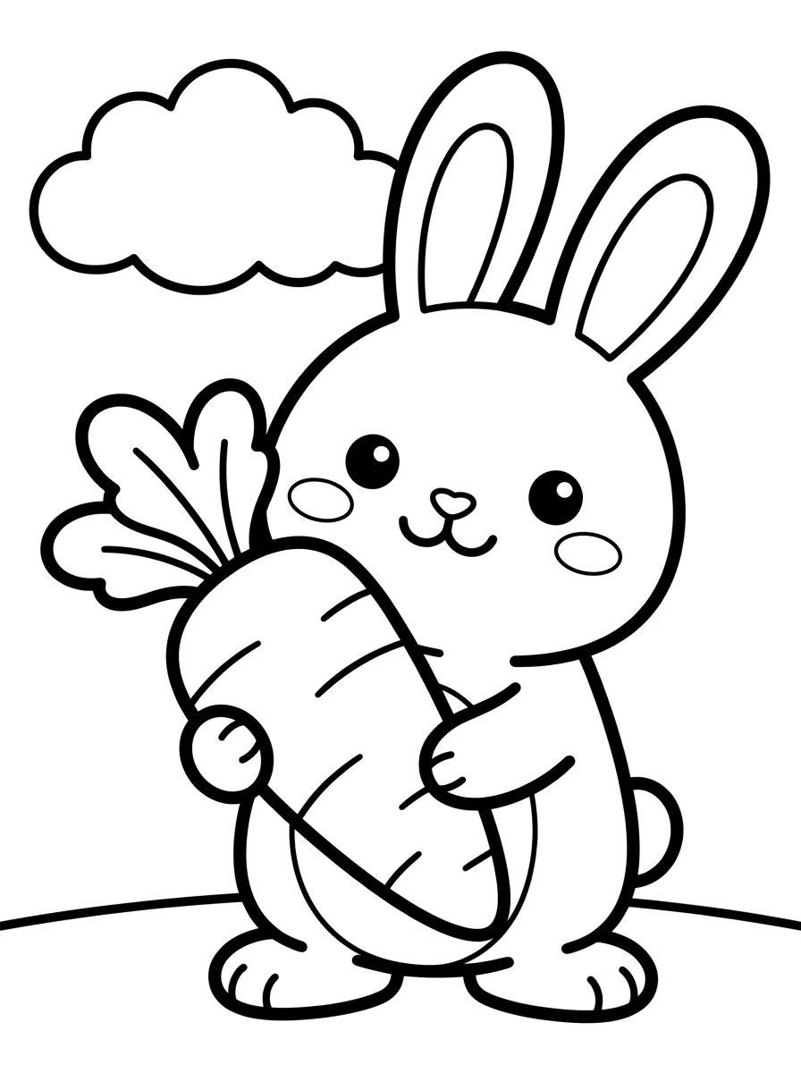 Coelhinho Kawaii com Cenoura para colorir Desenho de Coelhinho Kawaii com Cenoura para colorir e imprimir grátis