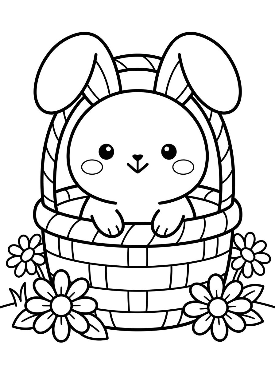 Bunny in a Flower Basket para colorir Desenho de Bunny in a Flower Basket para colorir e imprimir grátis