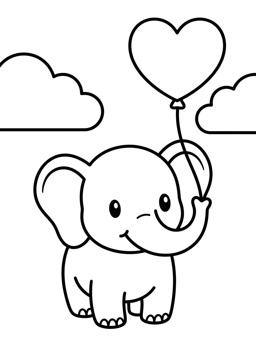 Elefantinho Fofo Segurando Balão para colorir Desenho de Elefantinho Fofo Segurando Balão para colorir e imprimir grátis