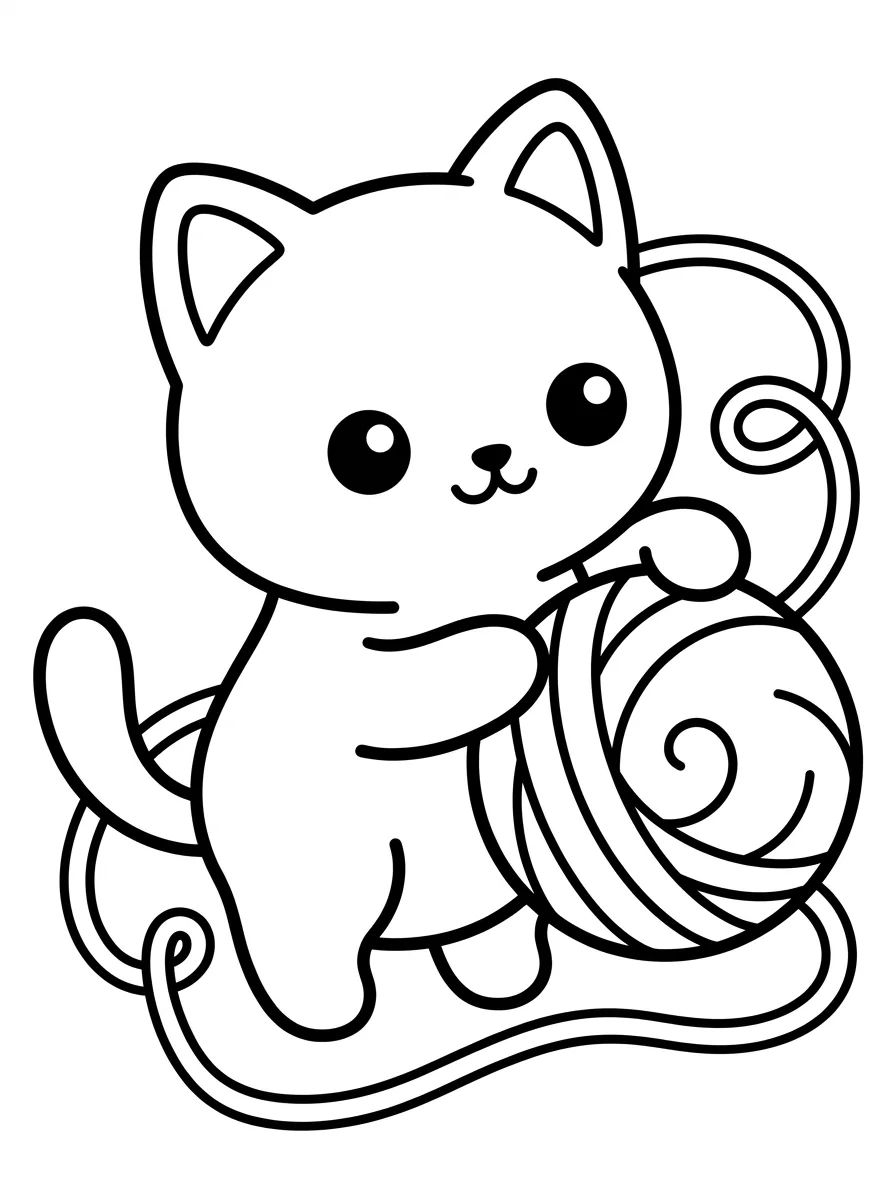 Cute Kitten with a Ball of Wool para colorir Desenho de Cute Kitten with a Ball of Wool para colorir e imprimir grátis