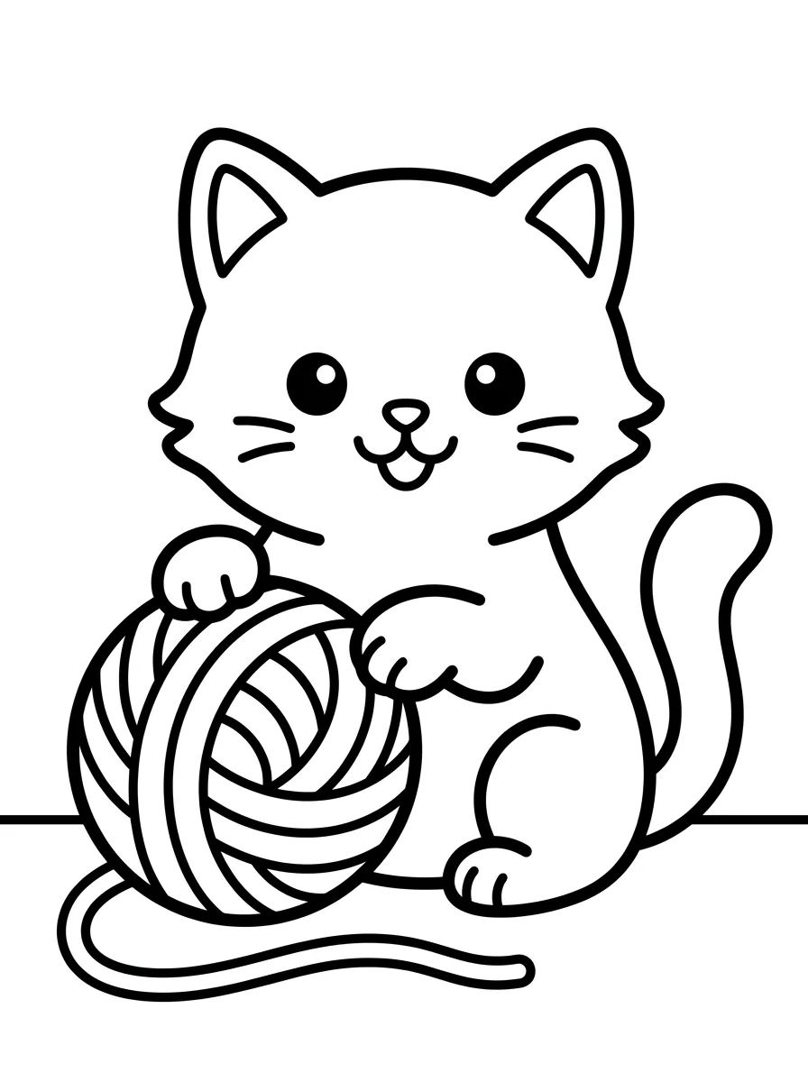 Cute Kitten with a Ball of Yarn para colorir Desenho de Cute Kitten with a Ball of Yarn para colorir e imprimir grátis