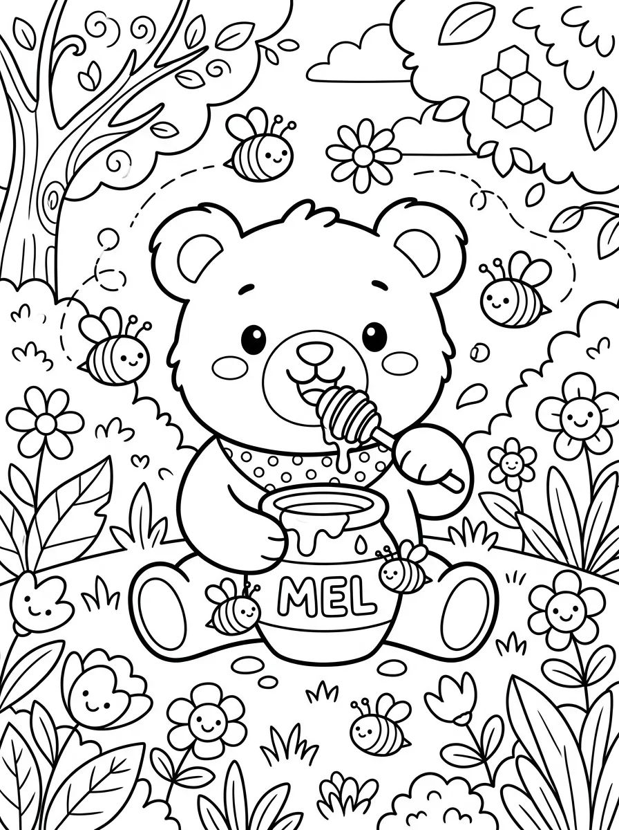 Ursinho de Pelúcia Comendo Mel para colorir Desenho de Ursinho de Pelúcia Comendo Mel para colorir e imprimir grátis