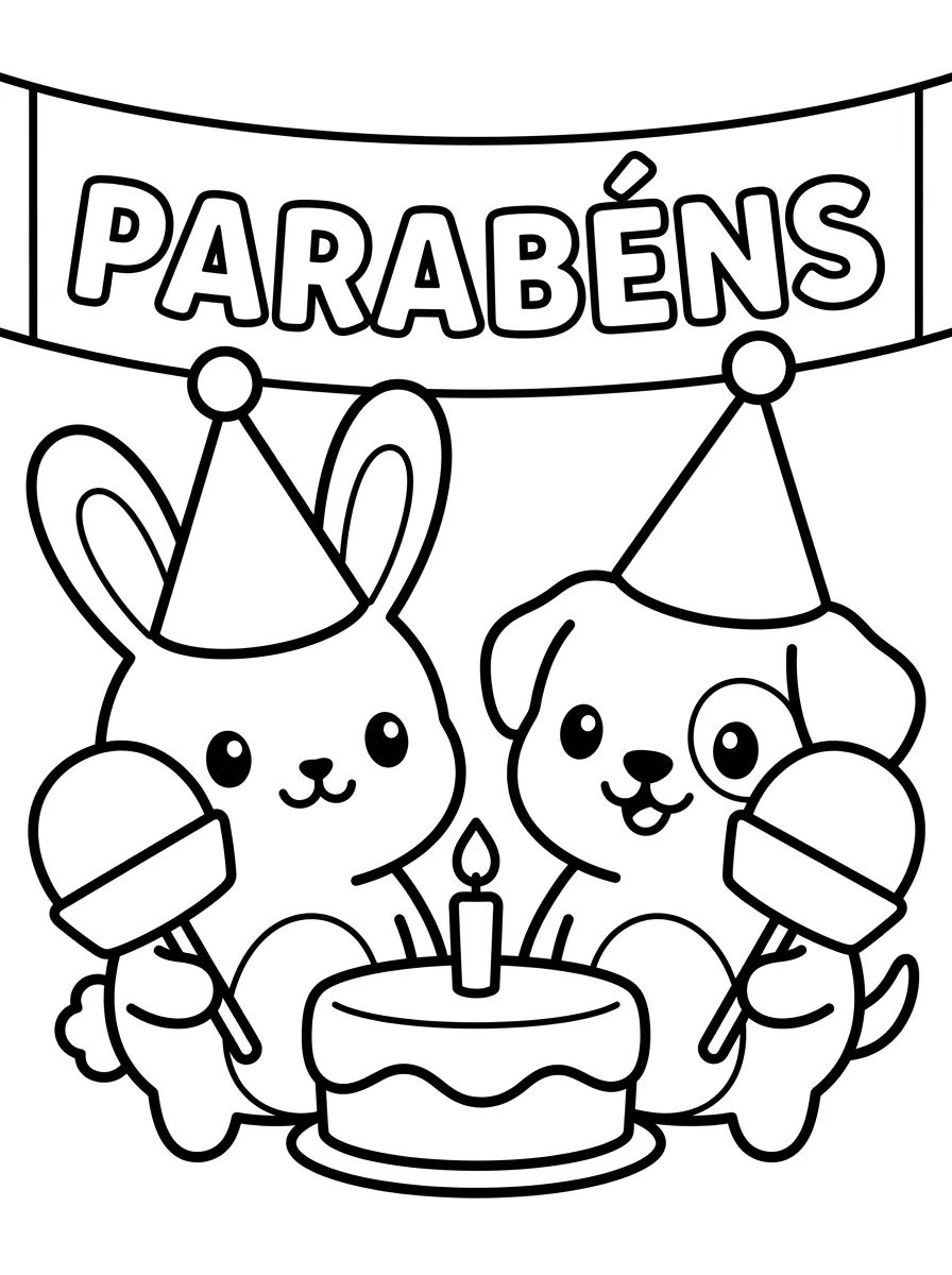 Animais na Festa de Aniversário para colorir Desenho de Animais na Festa de Aniversário para colorir e imprimir grátis