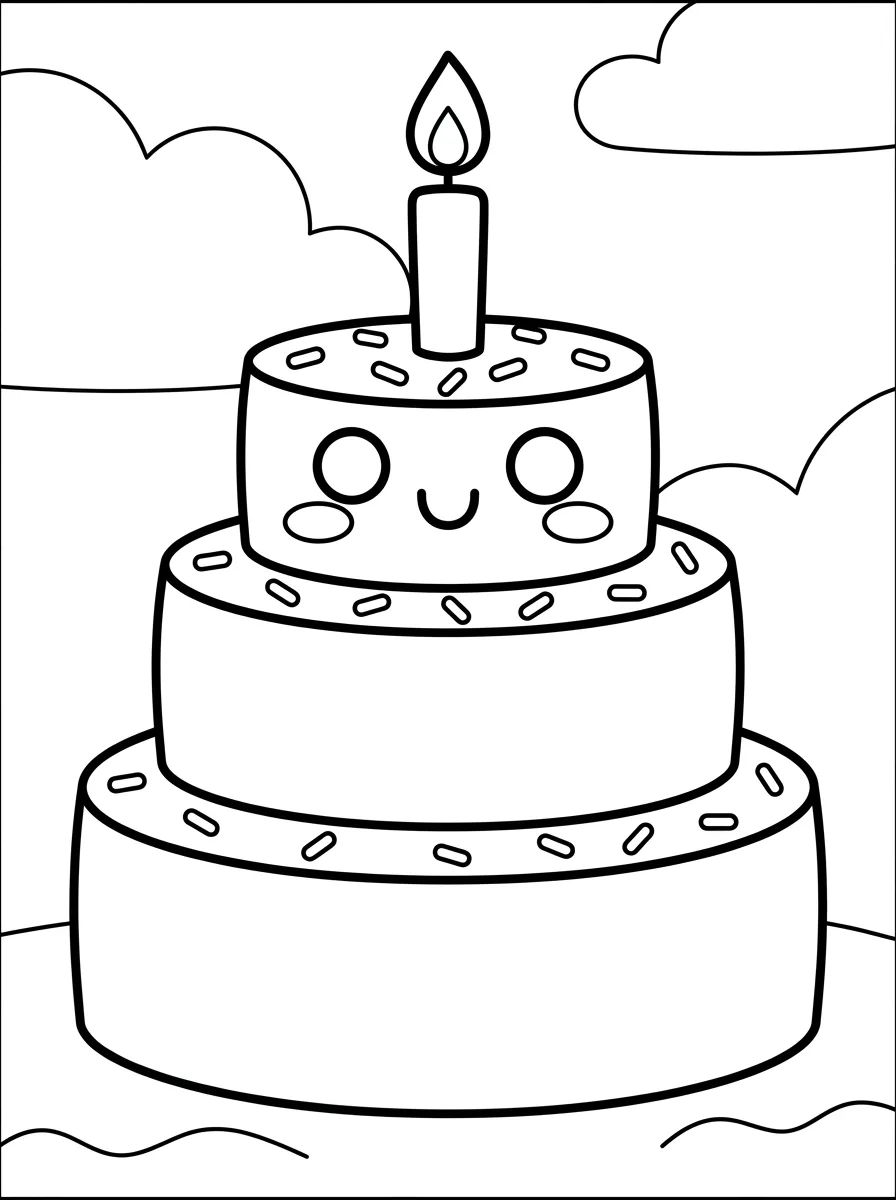 Bolo de Aniversário Fofo com Velinha para colorir Desenho de Bolo de Aniversário Fofo com Velinha para colorir e imprimir grátis