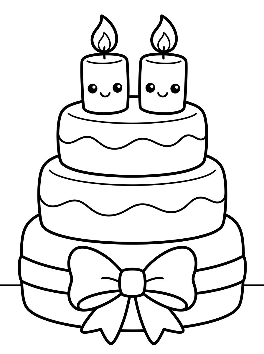 Bolo de Aniversário Kawaii para colorir Desenho de Bolo de Aniversário Kawaii para colorir e imprimir grátis