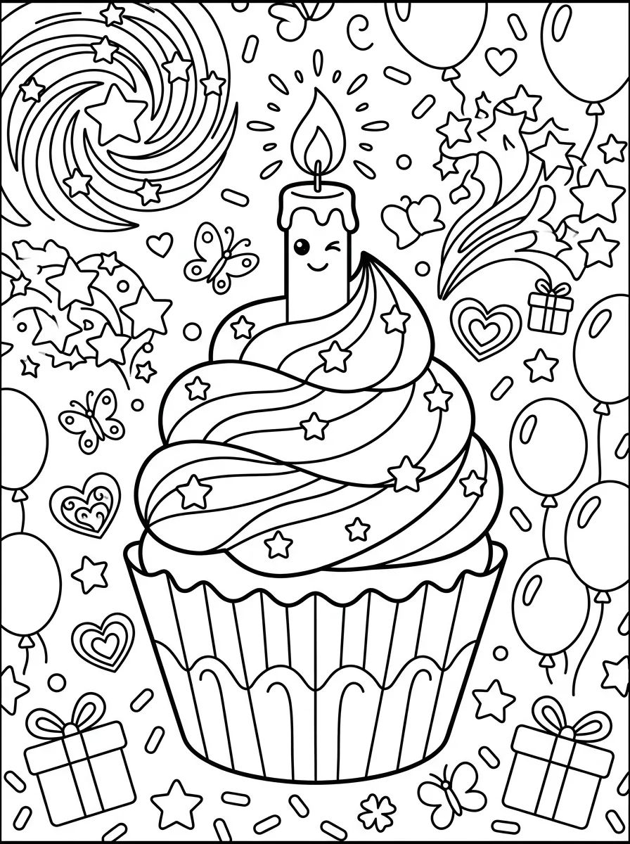 Cupcake de Aniversário Mágico para colorir Desenho de Cupcake de Aniversário Mágico para colorir e imprimir grátis