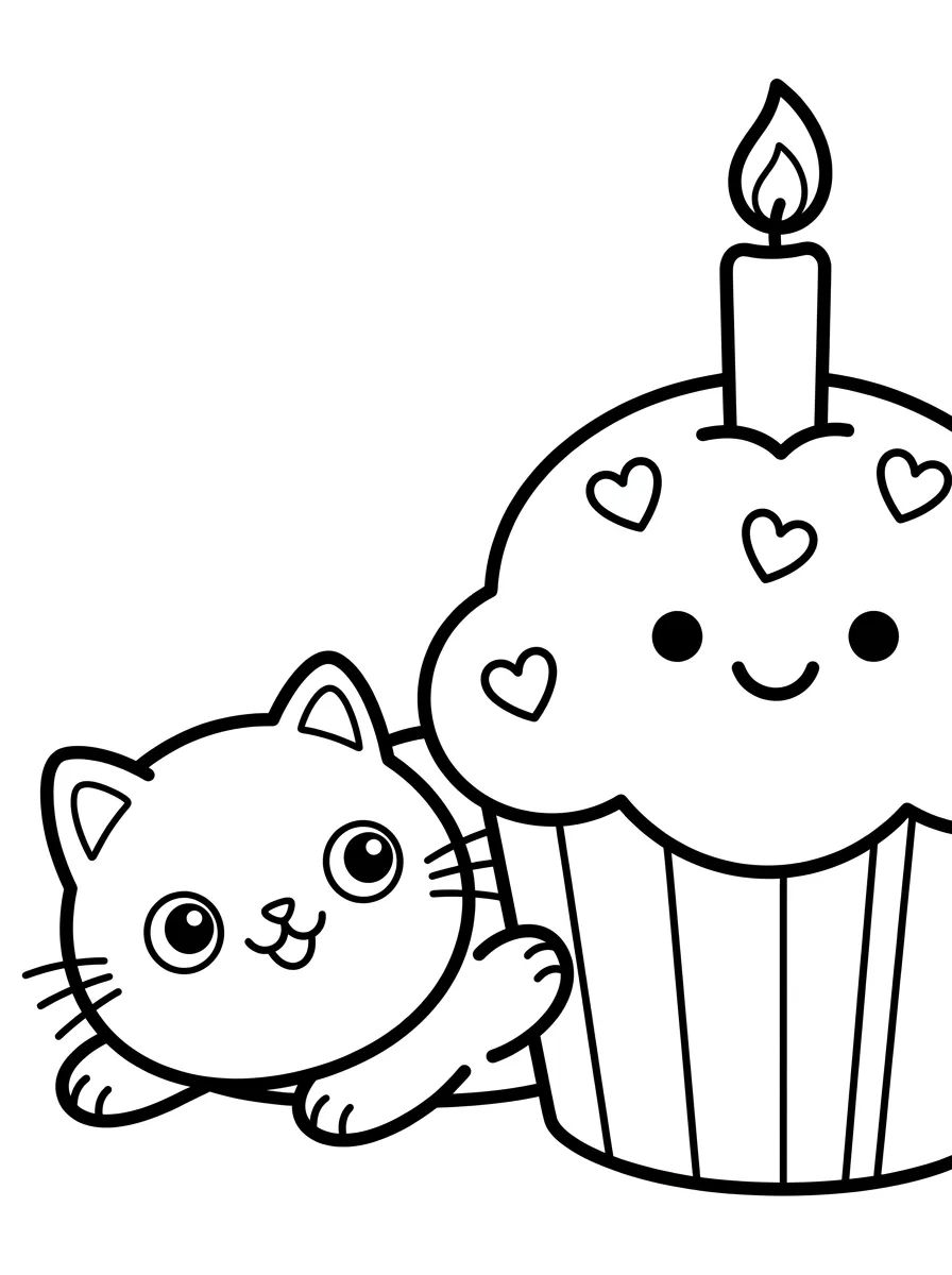 Gatinho Comendo Cupcake de Festa para colorir Desenho de Gatinho Comendo Cupcake de Festa para colorir e imprimir grátis