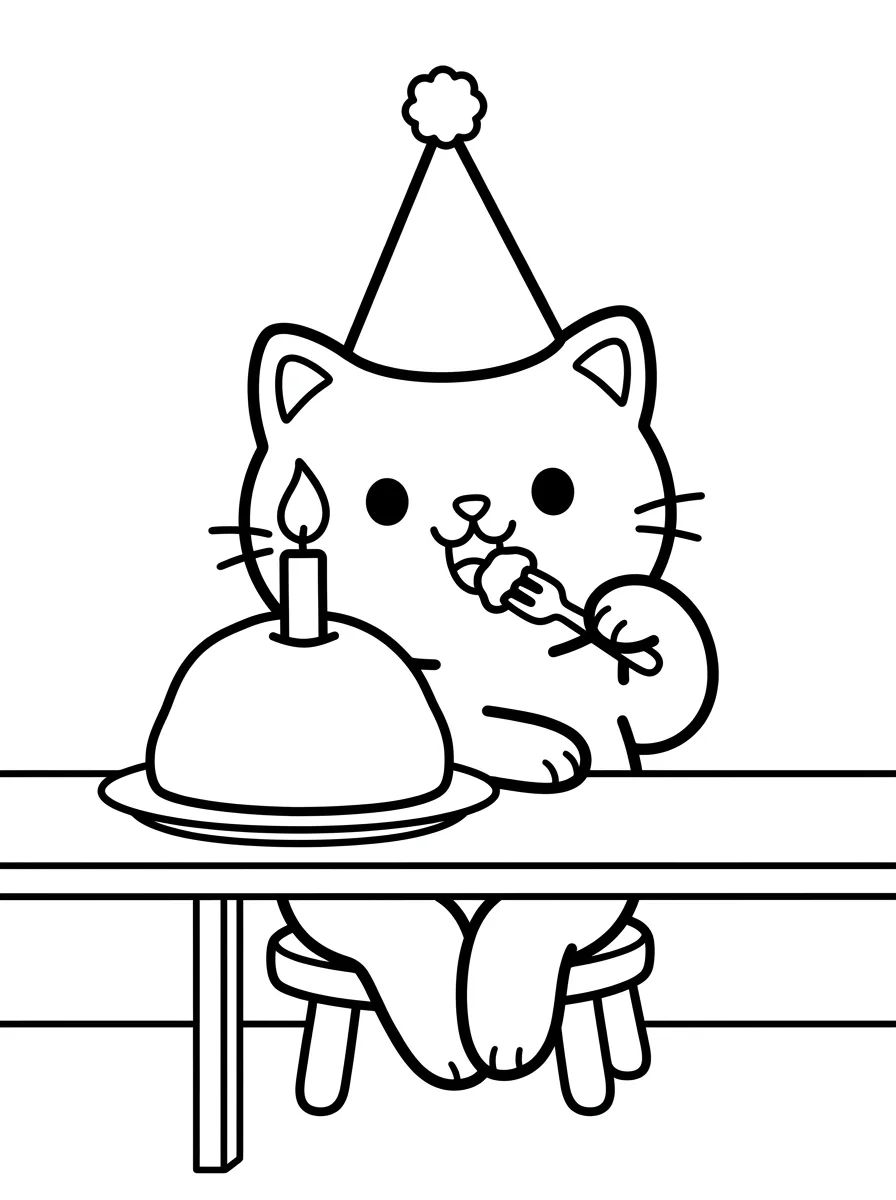 Gatinho Comendo Docinho de Festa para colorir Desenho de Gatinho Comendo Docinho de Festa para colorir e imprimir grátis