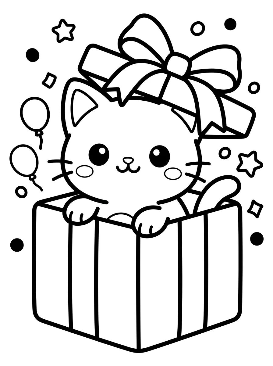 Gatinho Surpresa na Caixa para colorir Desenho de Gatinho Surpresa na Caixa para colorir e imprimir grátis